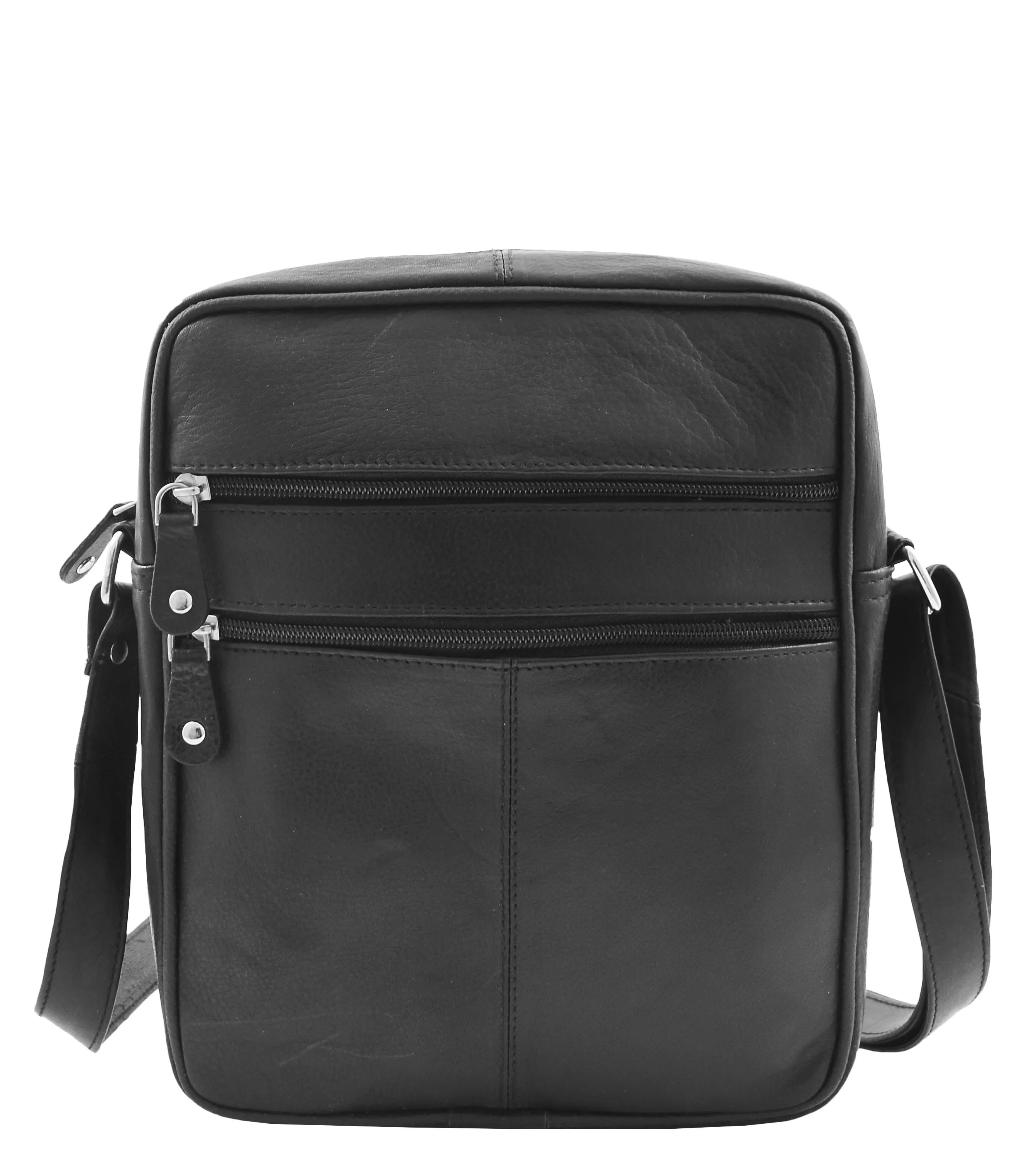 DR333 Men's Real Leather Cross Body Pouch Organiser Flight Bag Black