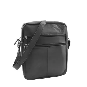DR333 Men's Real Leather Cross Body Pouch Organiser Flight Bag Black