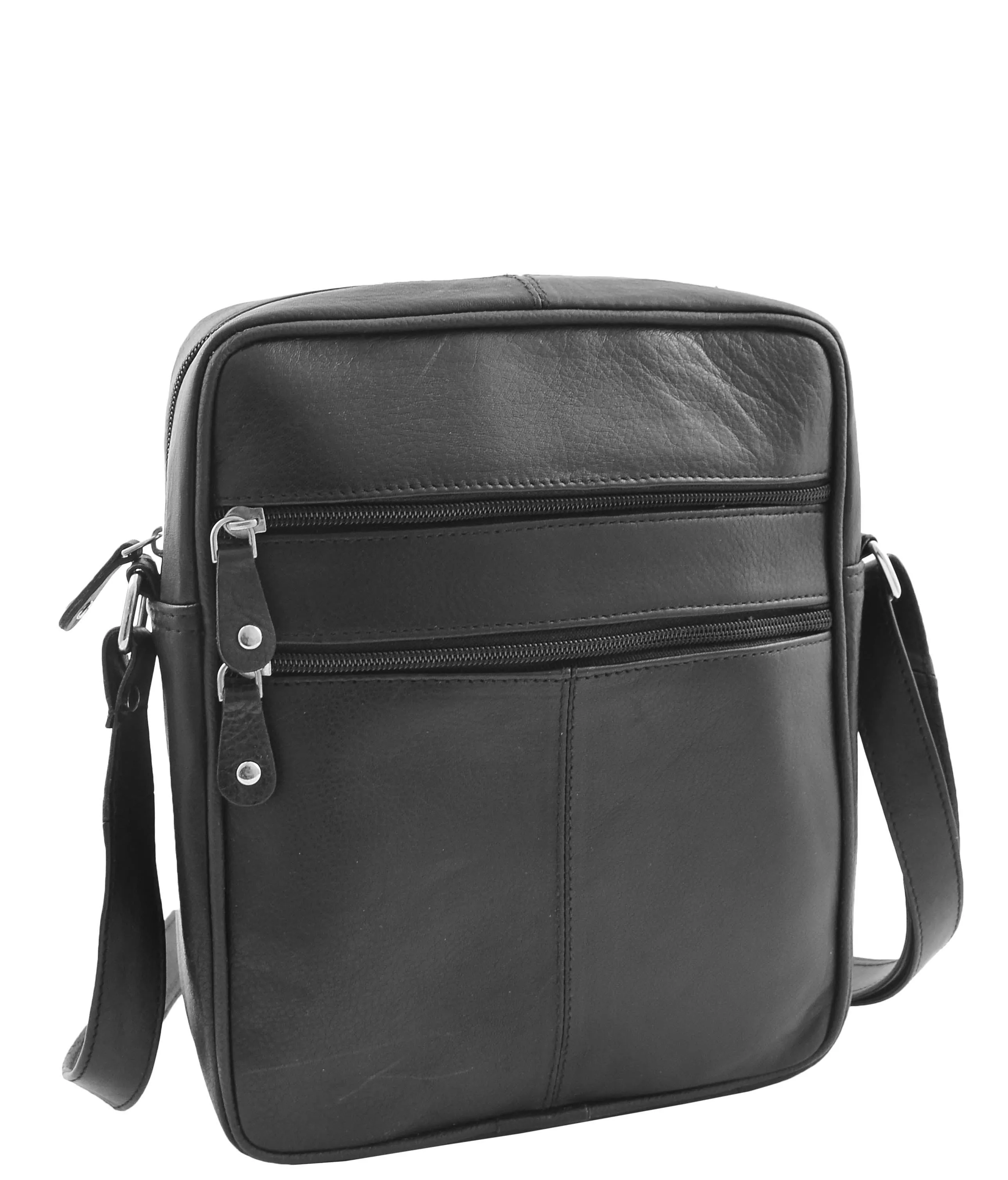 DR333 Men's Real Leather Cross Body Pouch Organiser Flight Bag Black