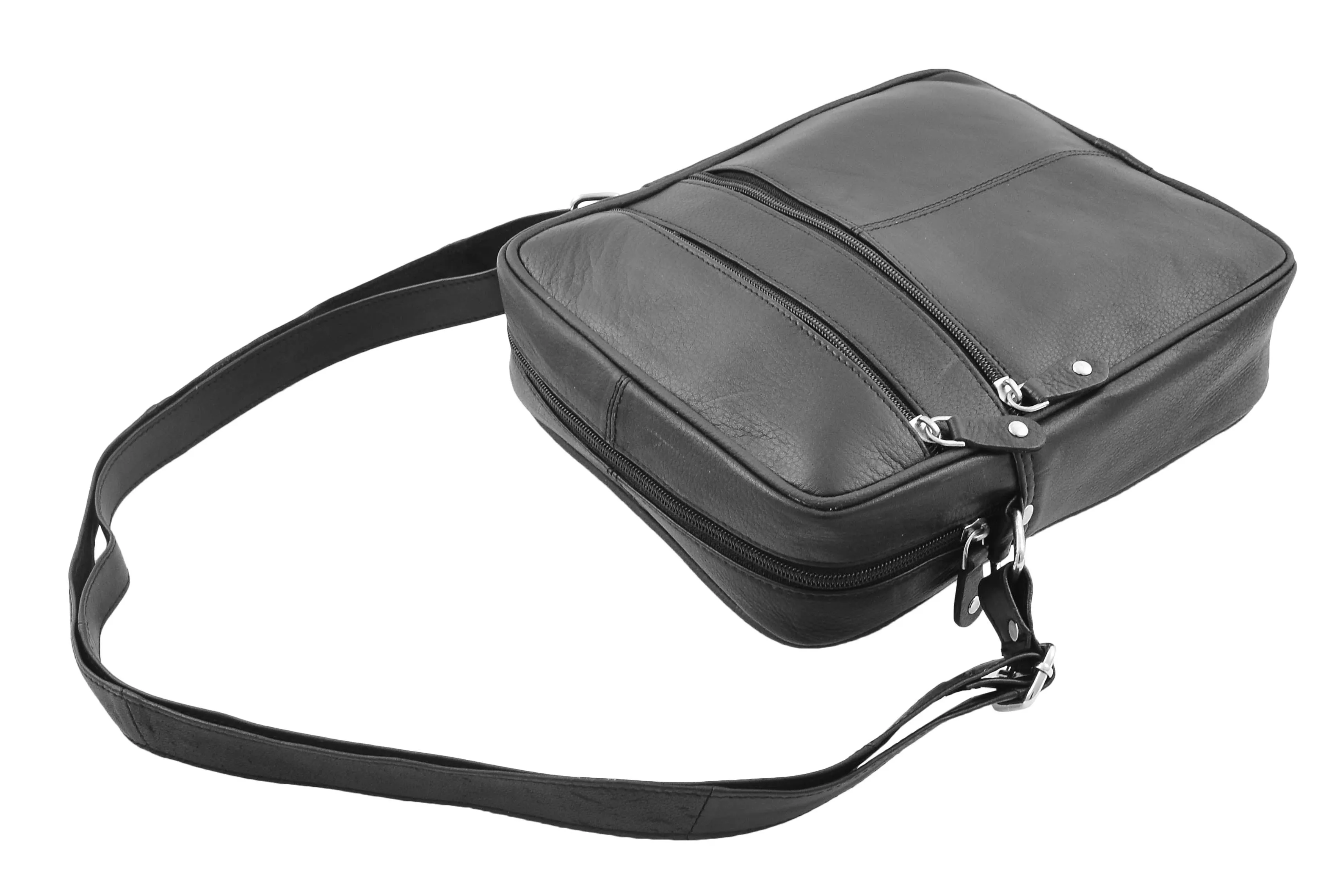 DR333 Men's Real Leather Cross Body Pouch Organiser Flight Bag Black
