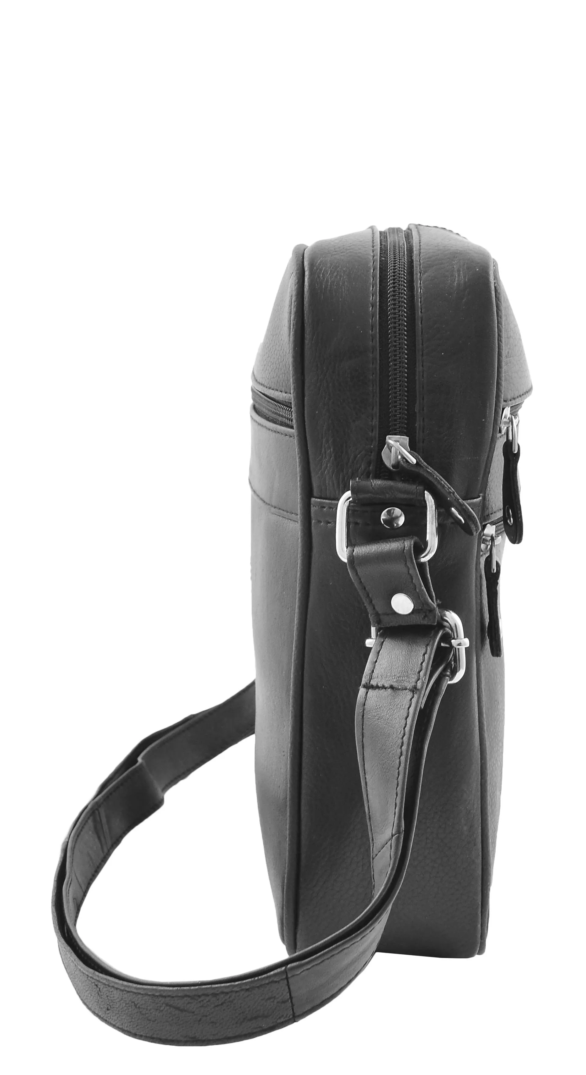 DR333 Men's Real Leather Cross Body Pouch Organiser Flight Bag Black