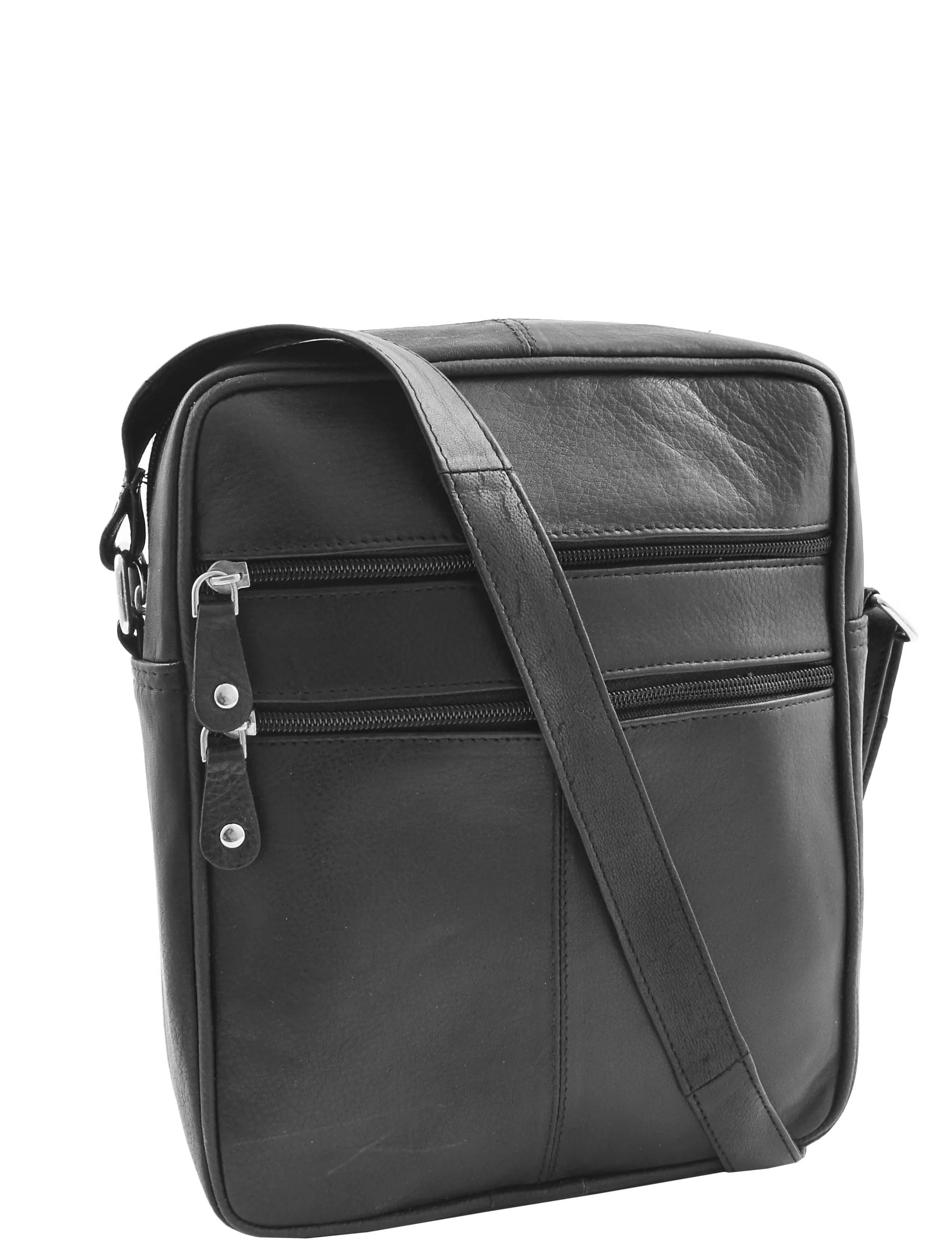 DR333 Men's Real Leather Cross Body Pouch Organiser Flight Bag Black