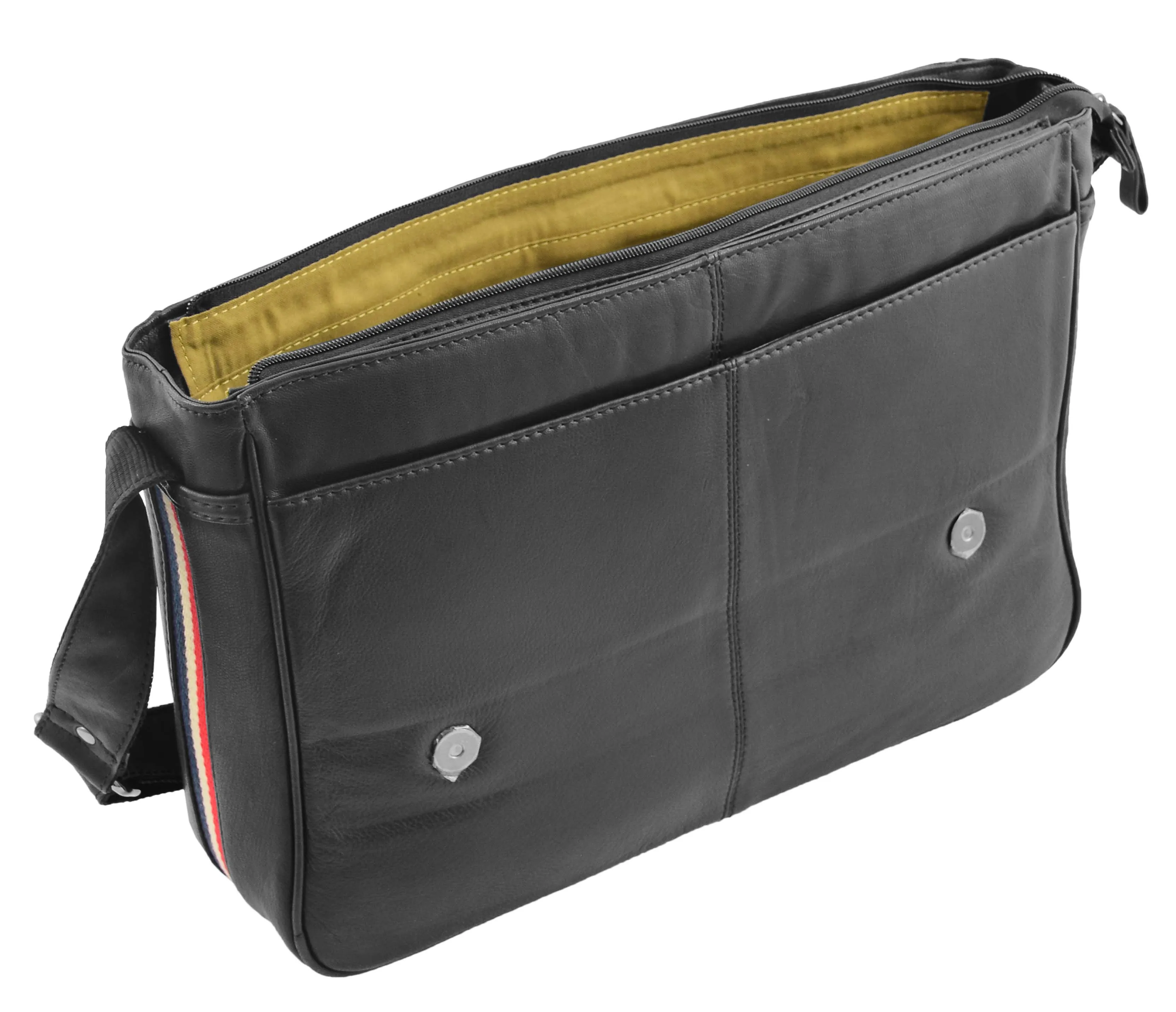 DR339 Men's Leather Flap Over Messenger Bag Black