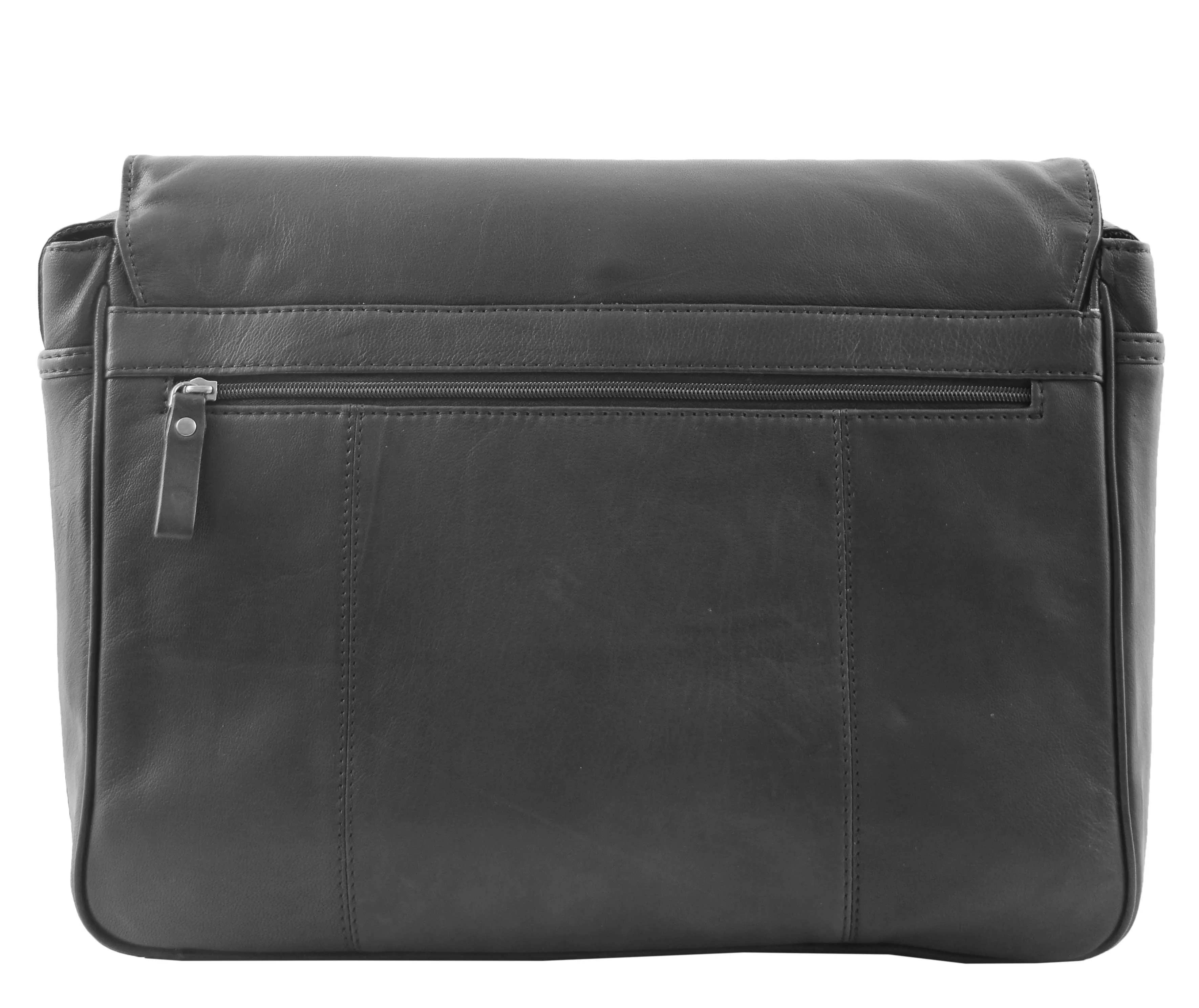 DR339 Men's Leather Flap Over Messenger Bag Black