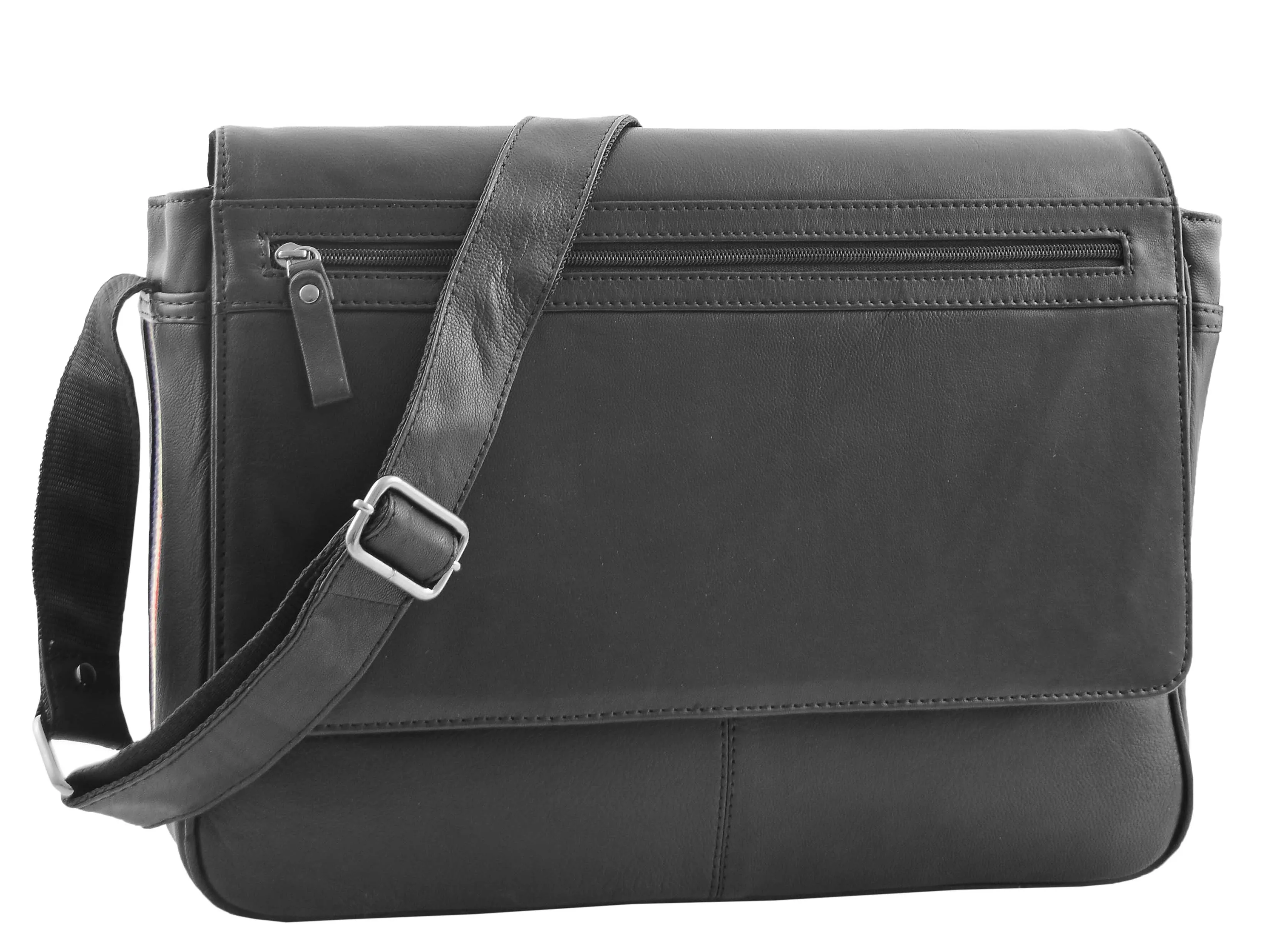 DR339 Men's Leather Flap Over Messenger Bag Black