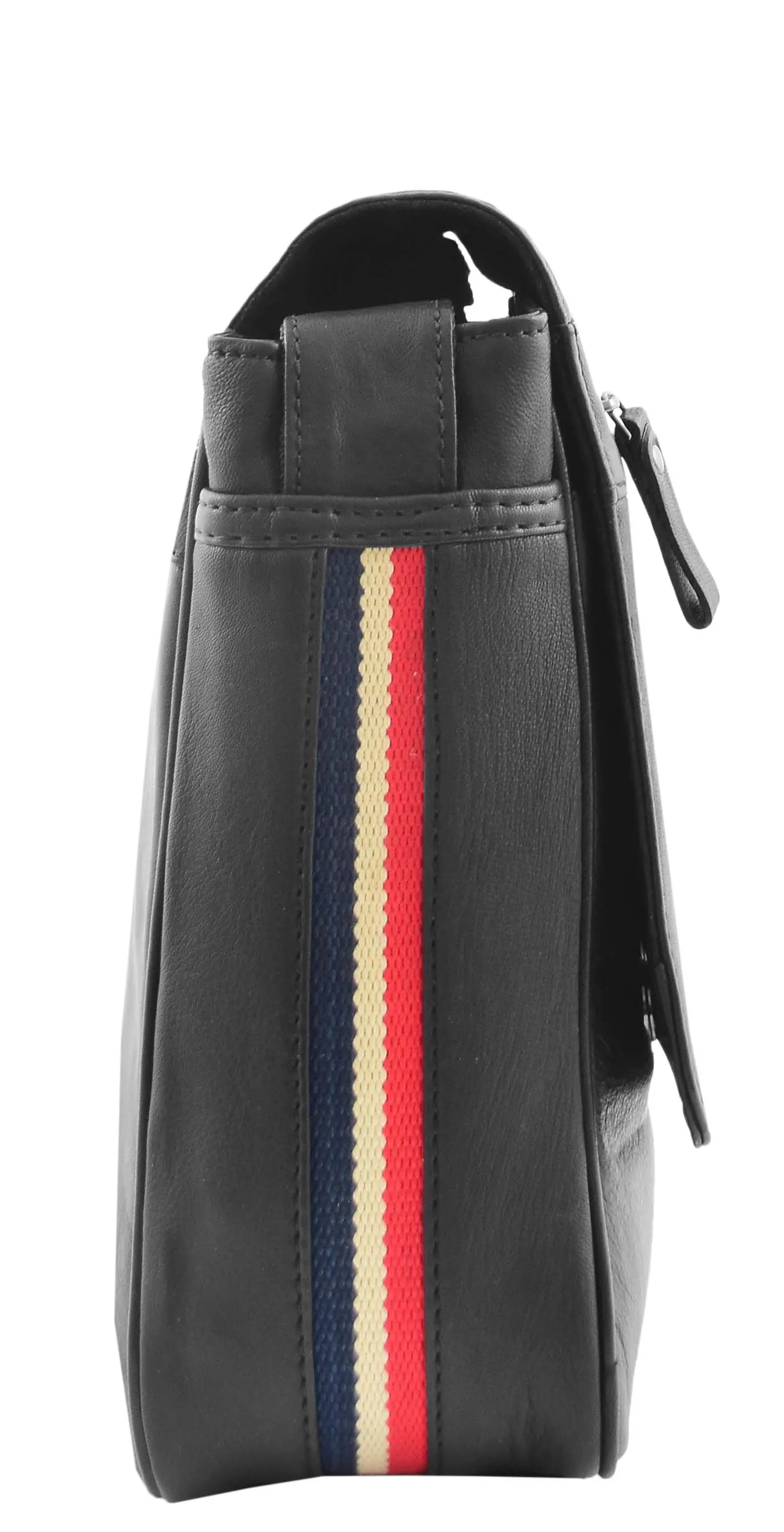 DR339 Men's Leather Flap Over Messenger Bag Black