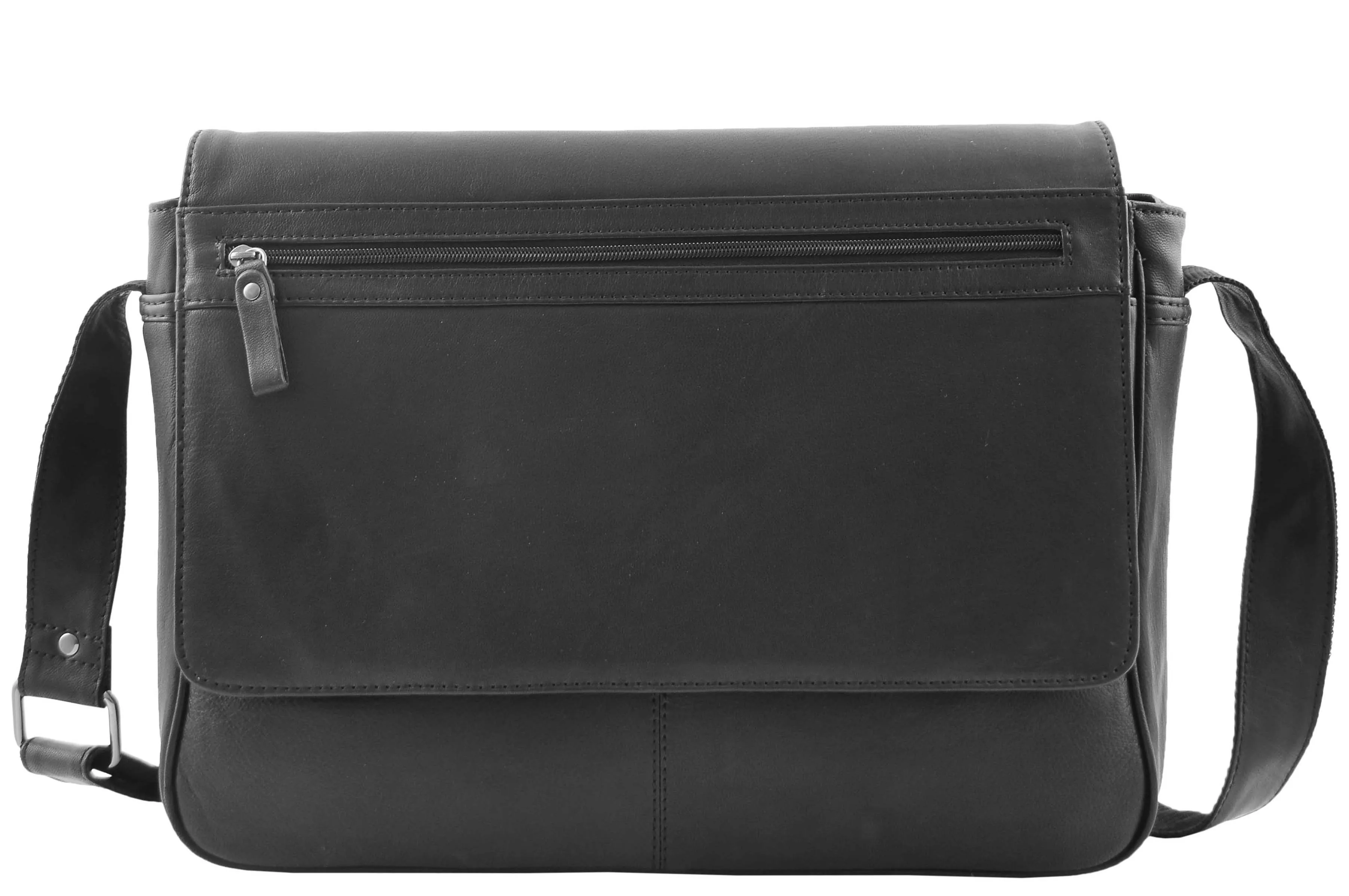 DR339 Men's Leather Flap Over Messenger Bag Black