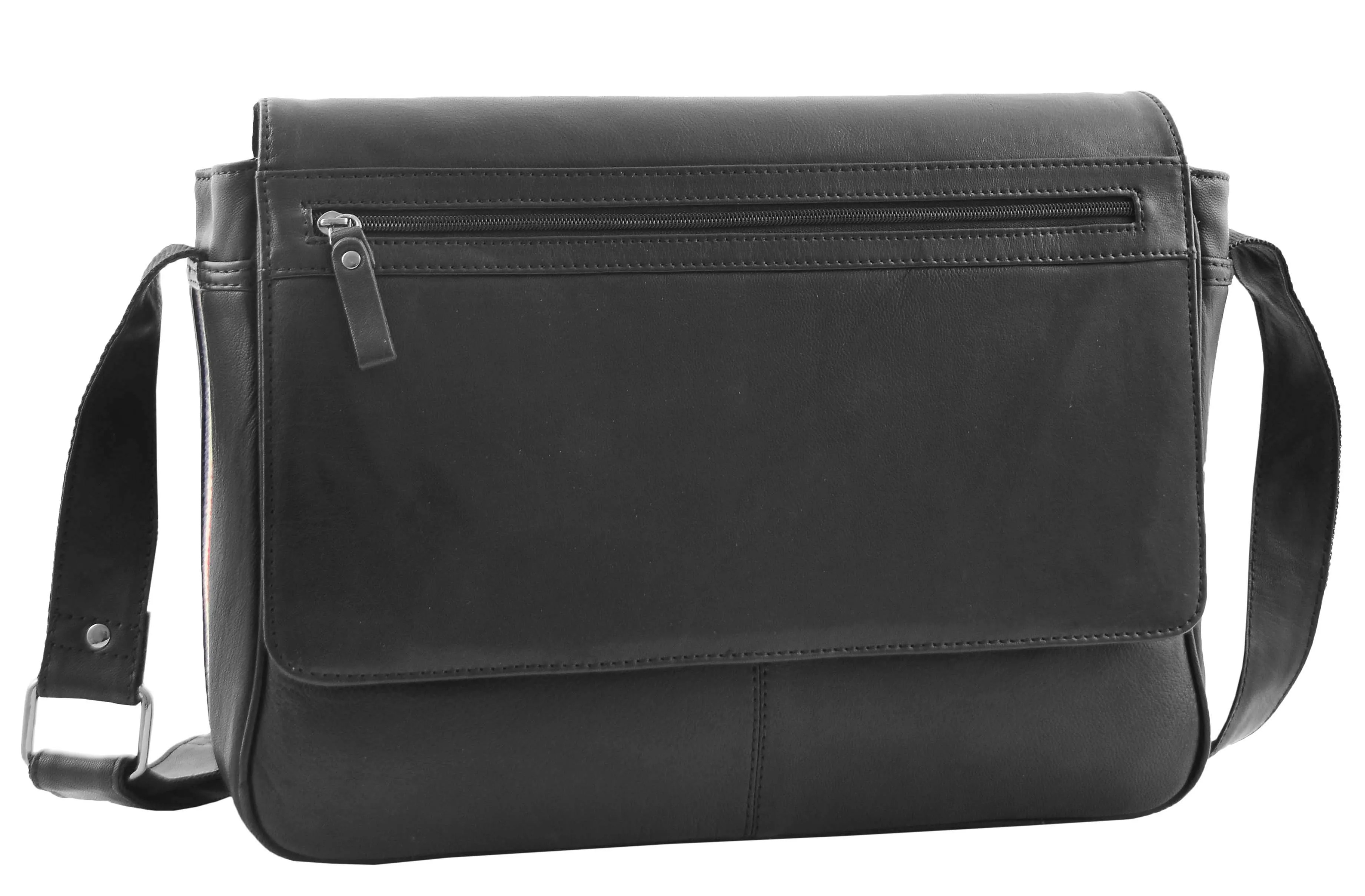 DR339 Men's Leather Flap Over Messenger Bag Black