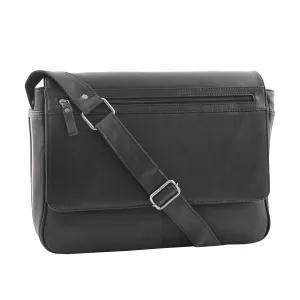 DR339 Men's Leather Flap Over Messenger Bag Black