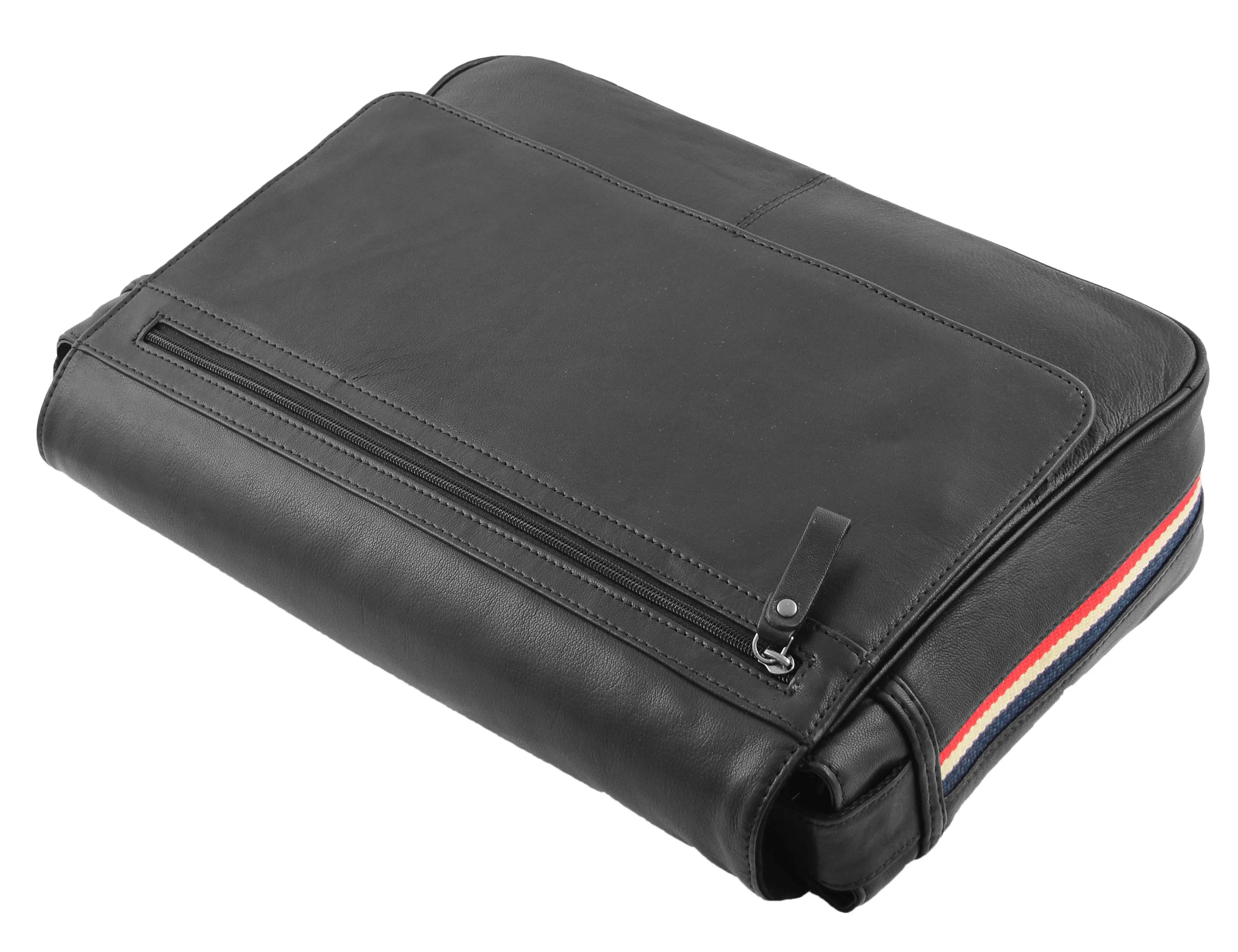 DR339 Men's Leather Flap Over Messenger Bag Black