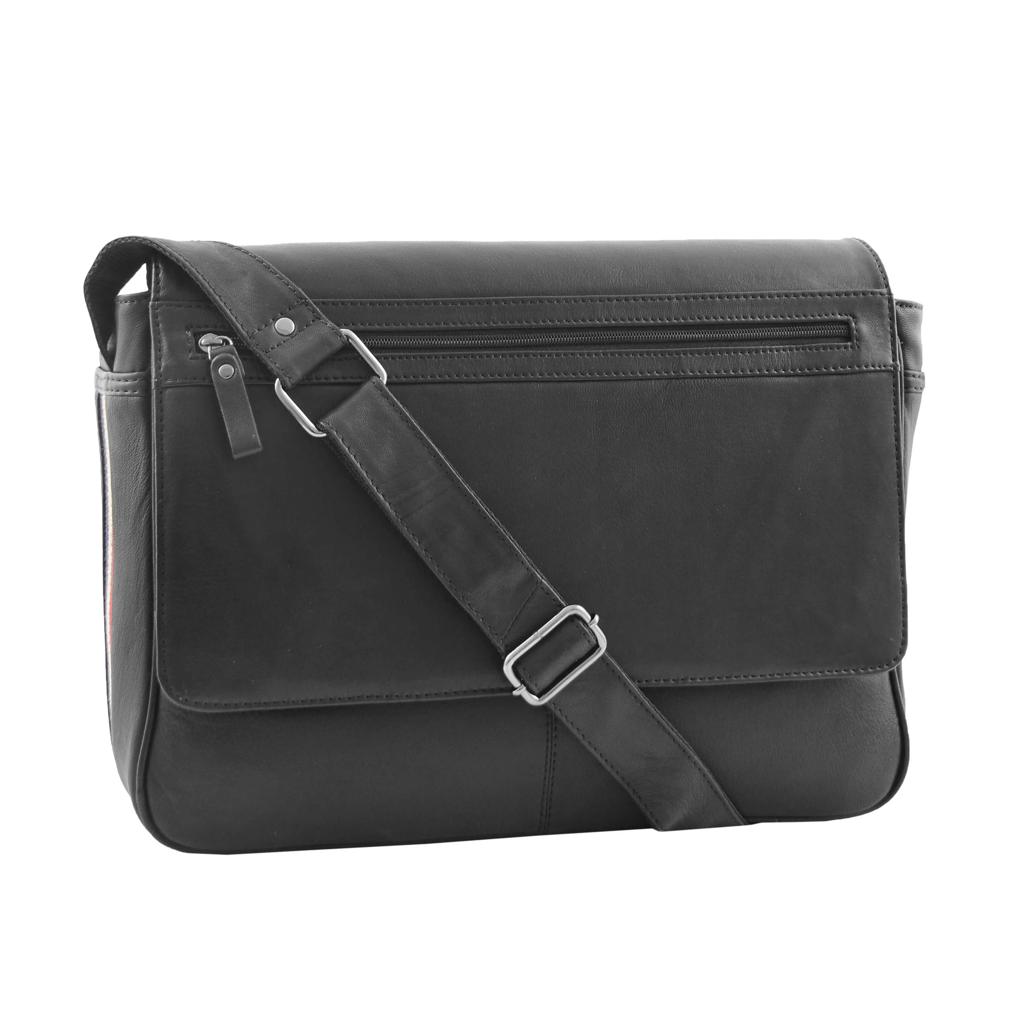 DR339 Men's Leather Flap Over Messenger Bag Black
