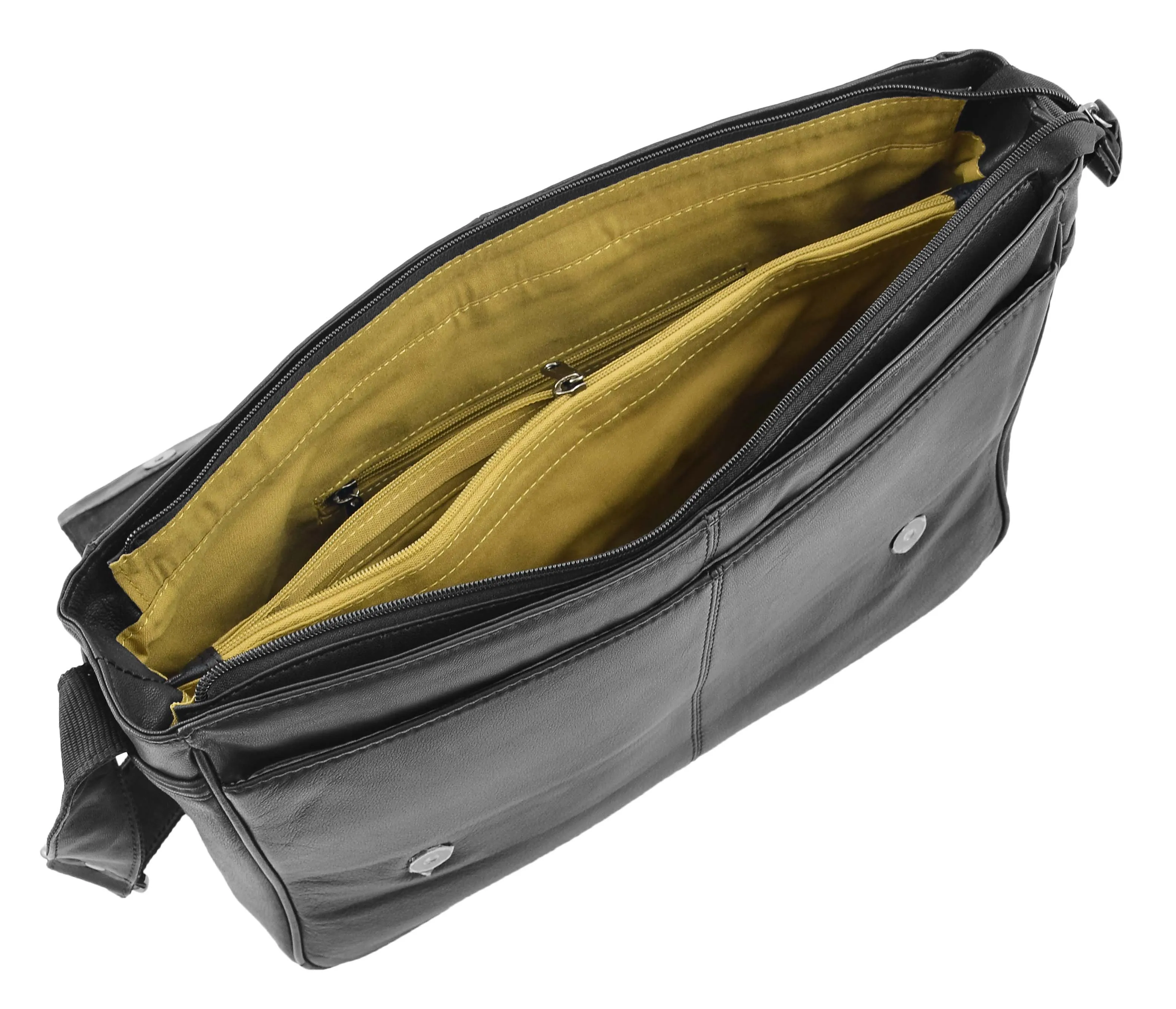 DR339 Men's Leather Flap Over Messenger Bag Black