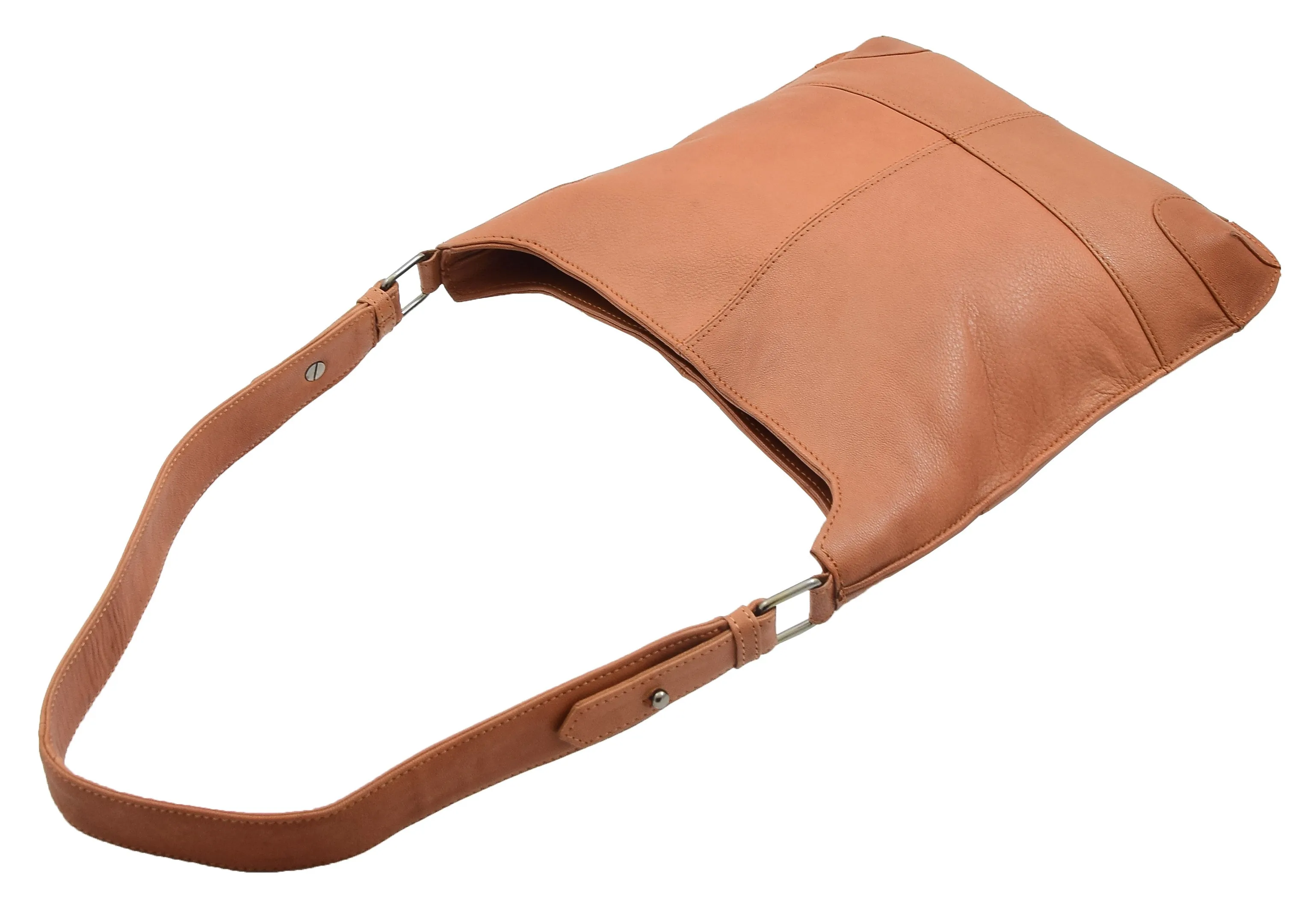 DR342 Women's Real Leather Hobo Shoulder Handbag Cognac