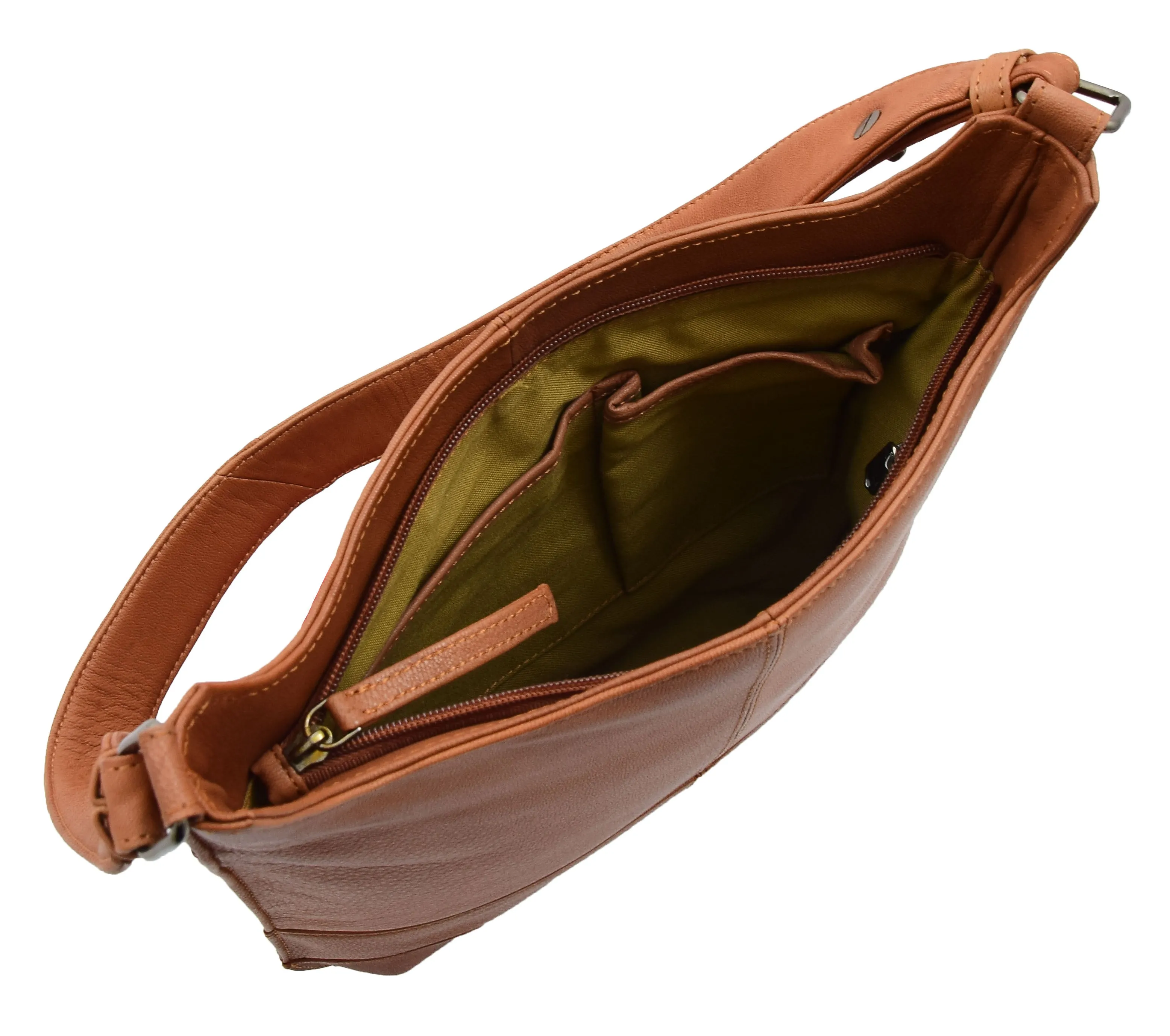 DR342 Women's Real Leather Hobo Shoulder Handbag Cognac