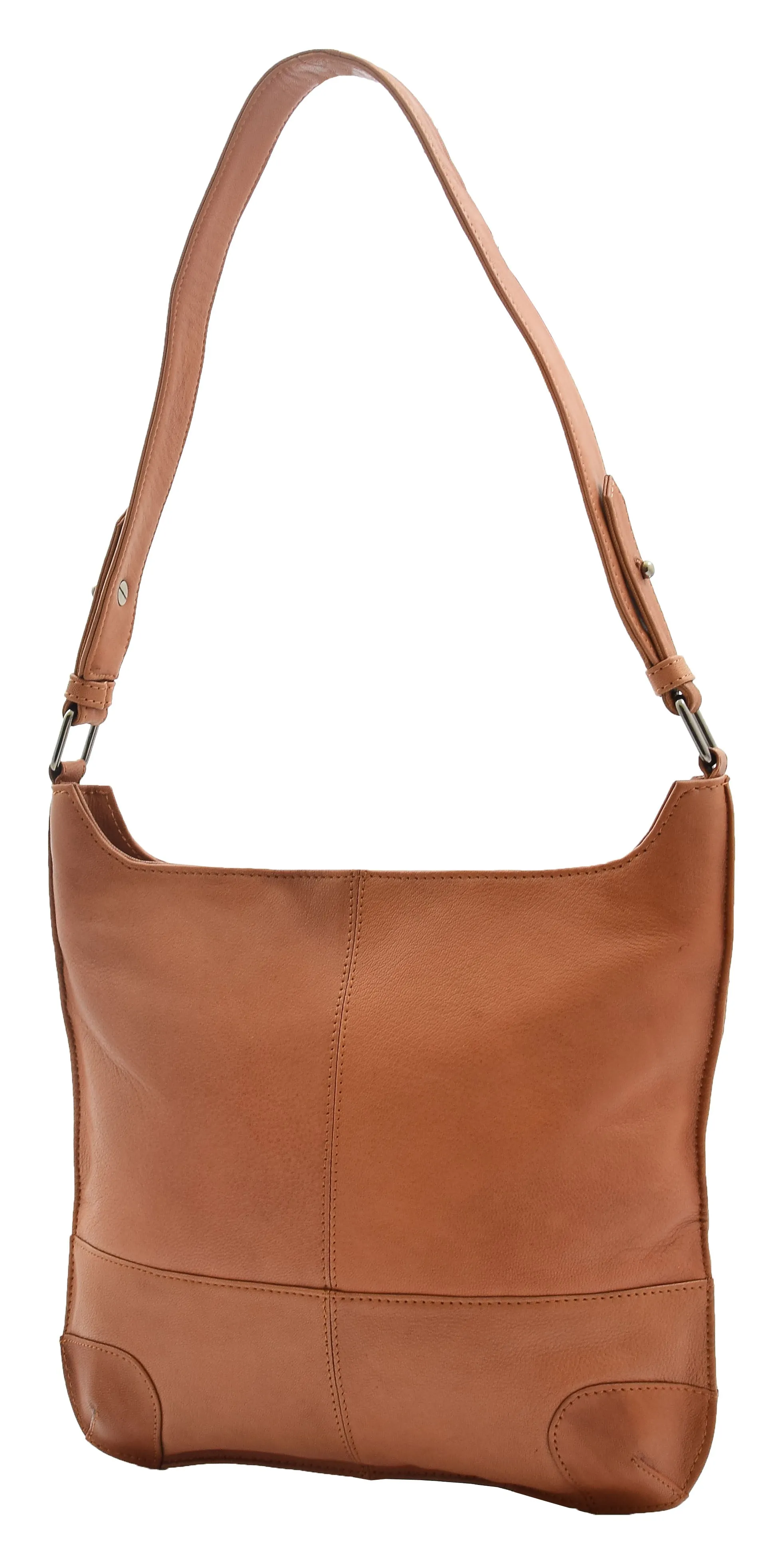 DR342 Women's Real Leather Hobo Shoulder Handbag Cognac