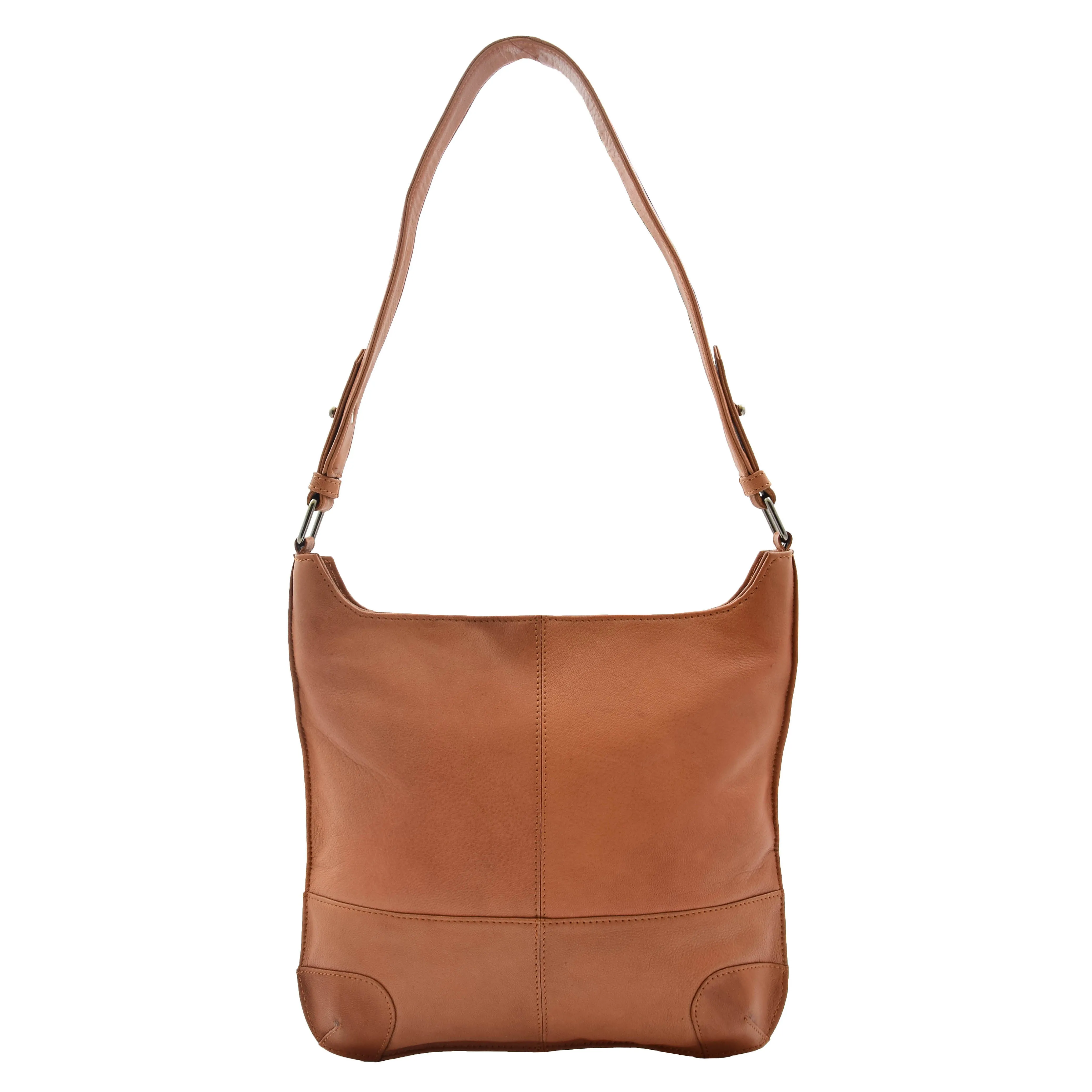 DR342 Women's Real Leather Hobo Shoulder Handbag Cognac