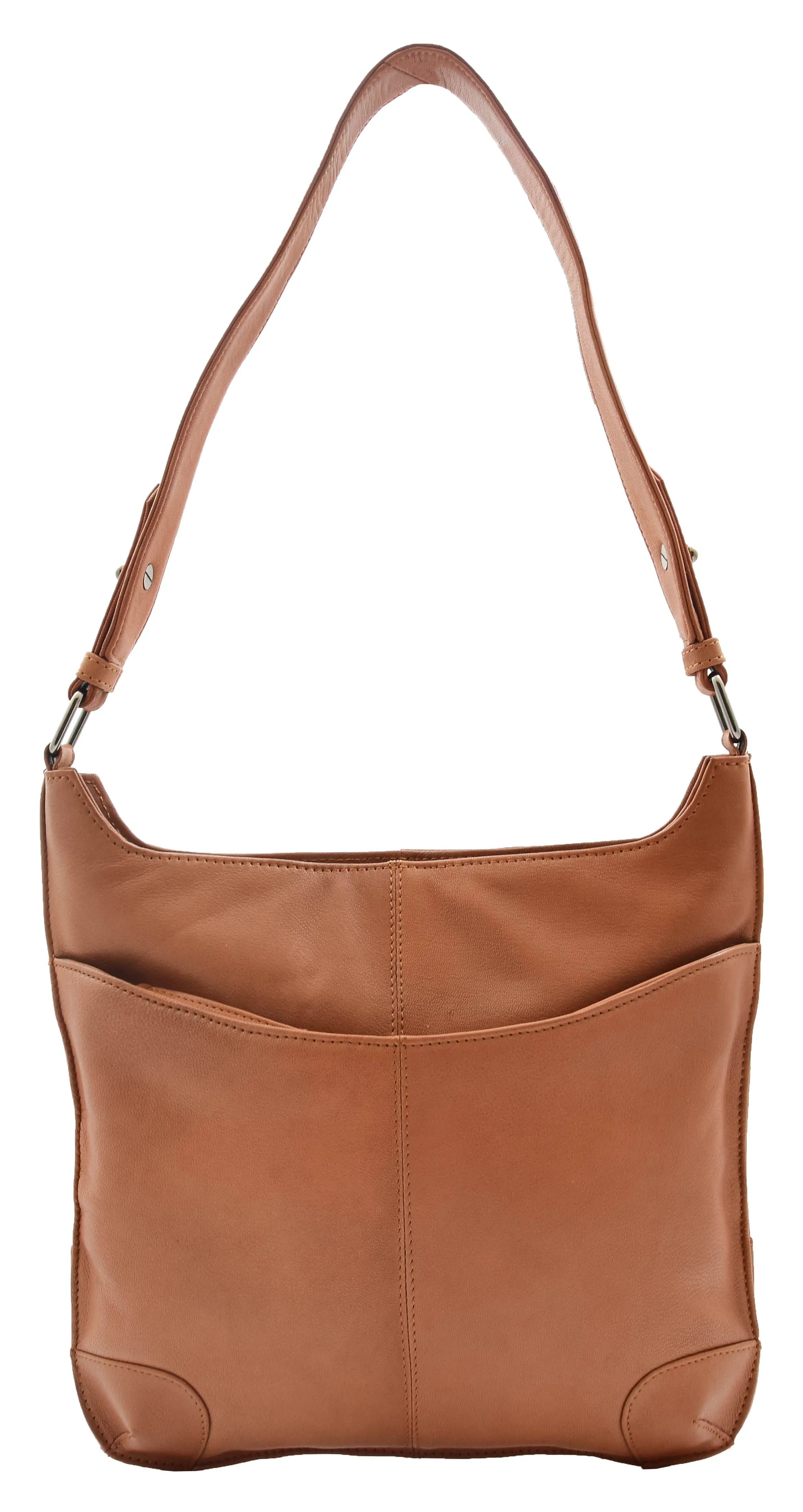 DR342 Women's Real Leather Hobo Shoulder Handbag Cognac