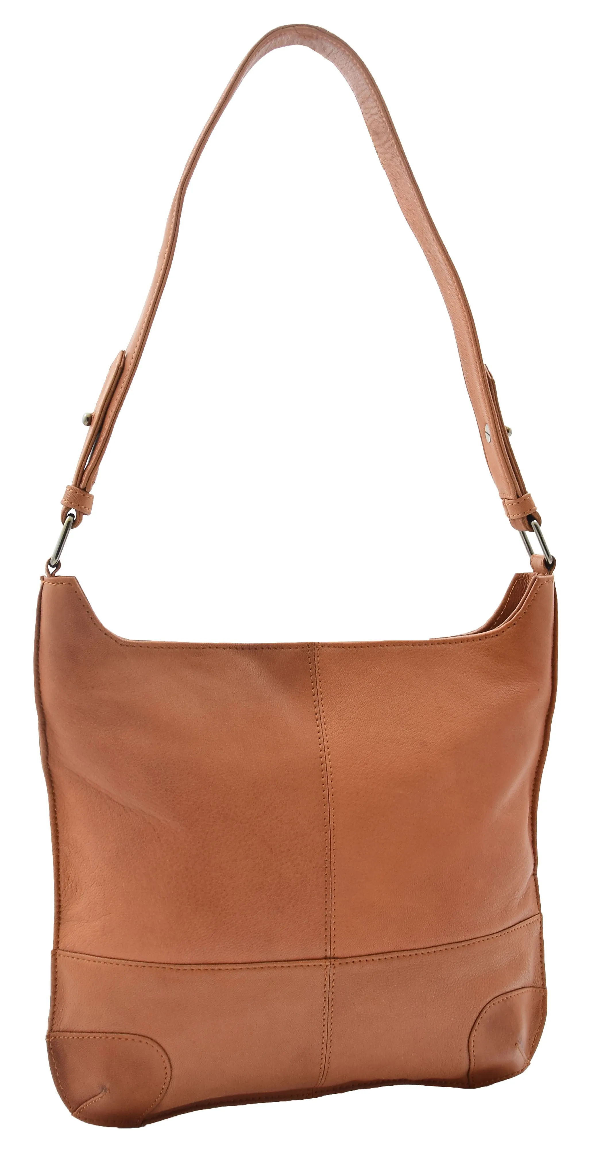 DR342 Women's Real Leather Hobo Shoulder Handbag Cognac