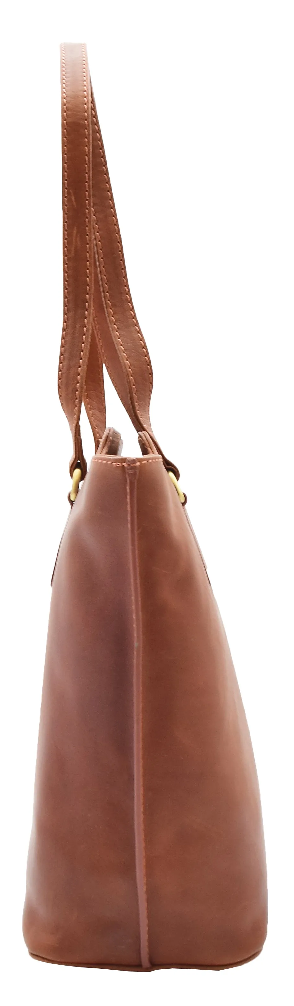 DR357 Women's Large Casual Real Leather Shoulder Handbag Chestnut