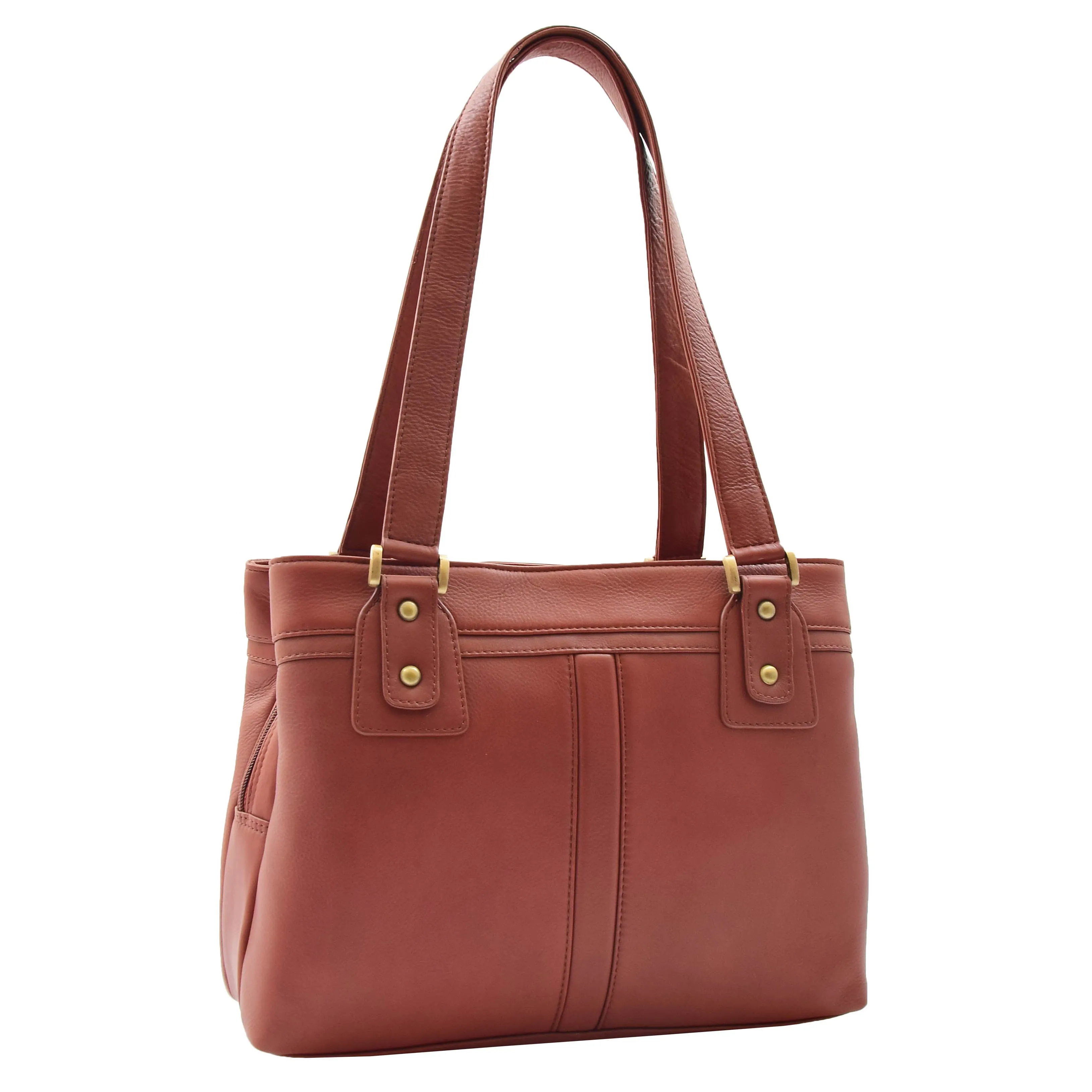 DR385 Women's Leather Mid Size Shopper Handbag Brown