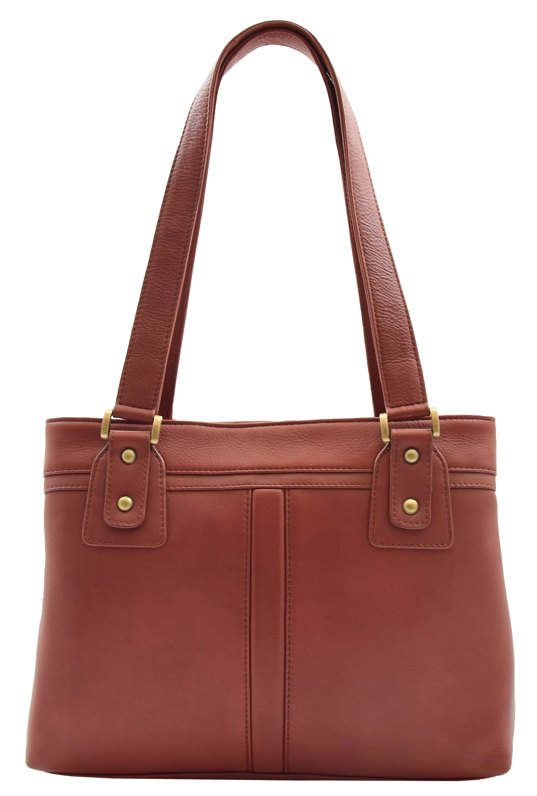 DR385 Women's Leather Mid Size Shopper Handbag Brown