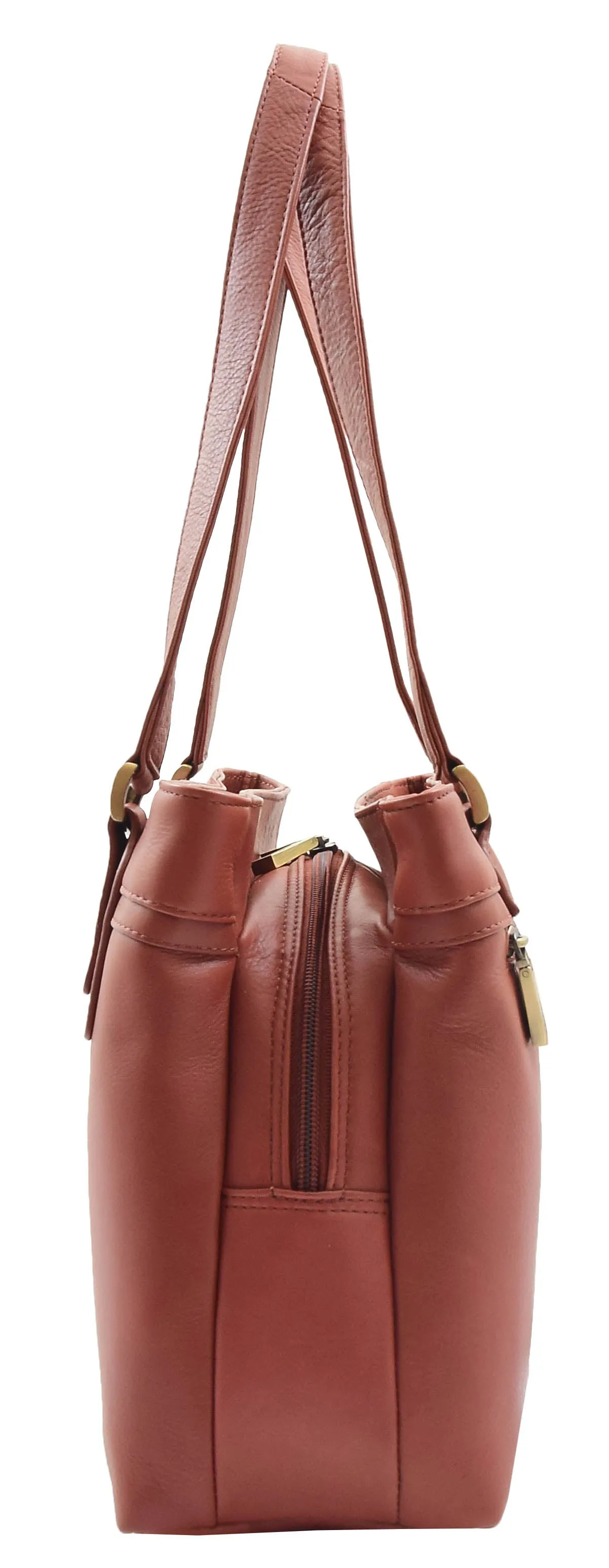 DR385 Women's Leather Mid Size Shopper Handbag Brown