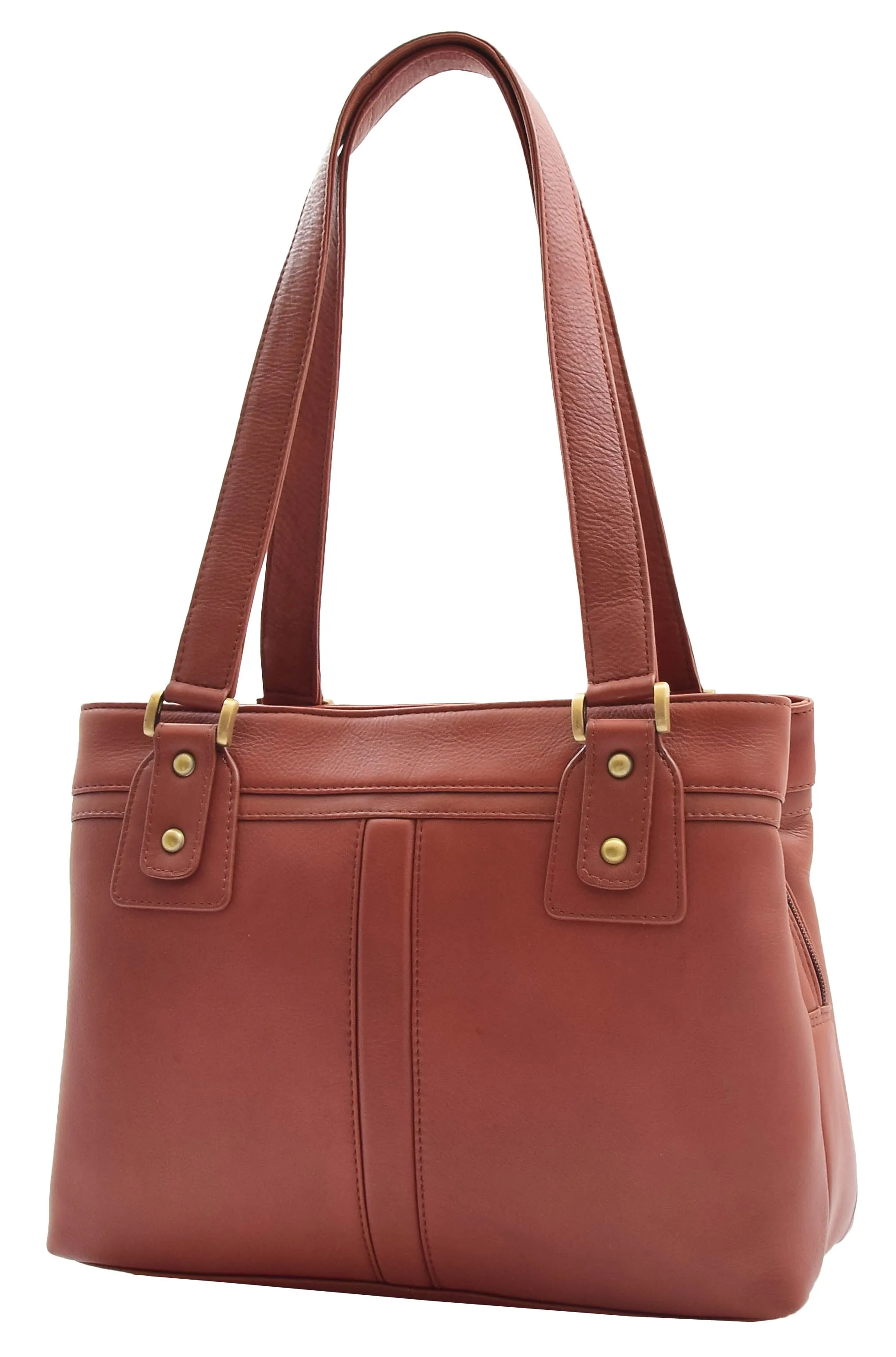 DR385 Women's Leather Mid Size Shopper Handbag Brown