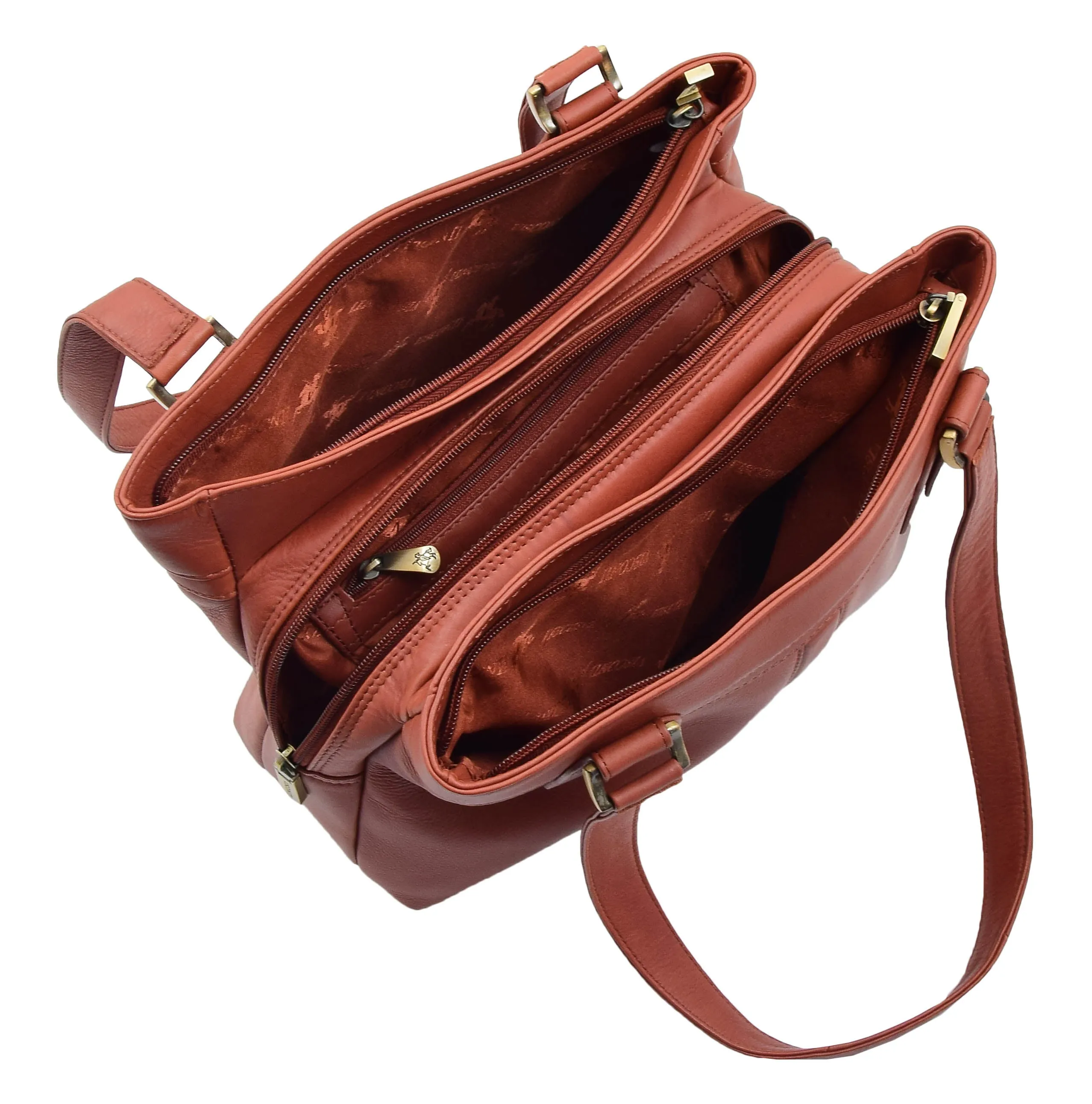 DR385 Women's Leather Mid Size Shopper Handbag Brown