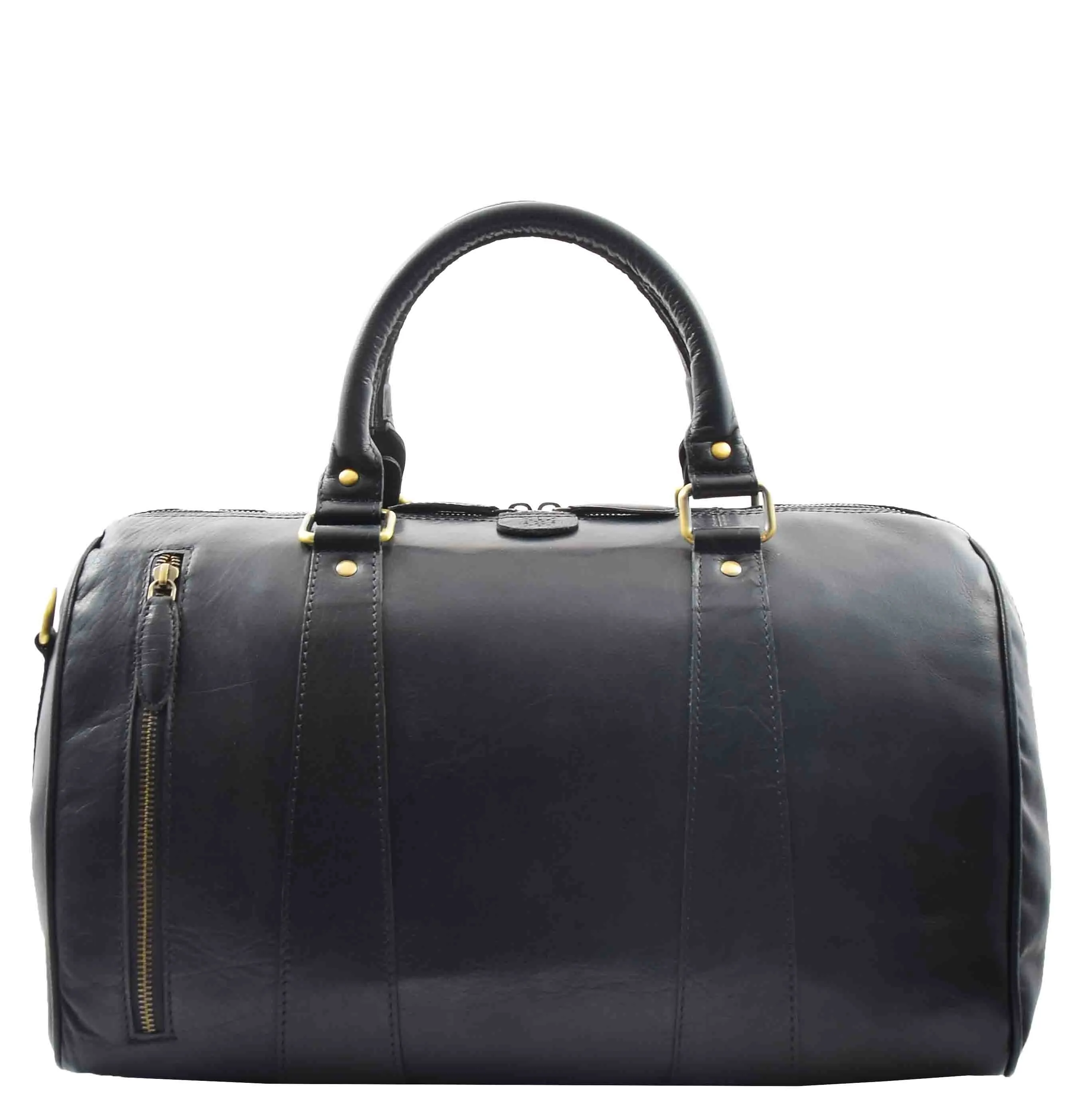 DR556 Real Leather Two Tone Classic Weekend Bag Black
