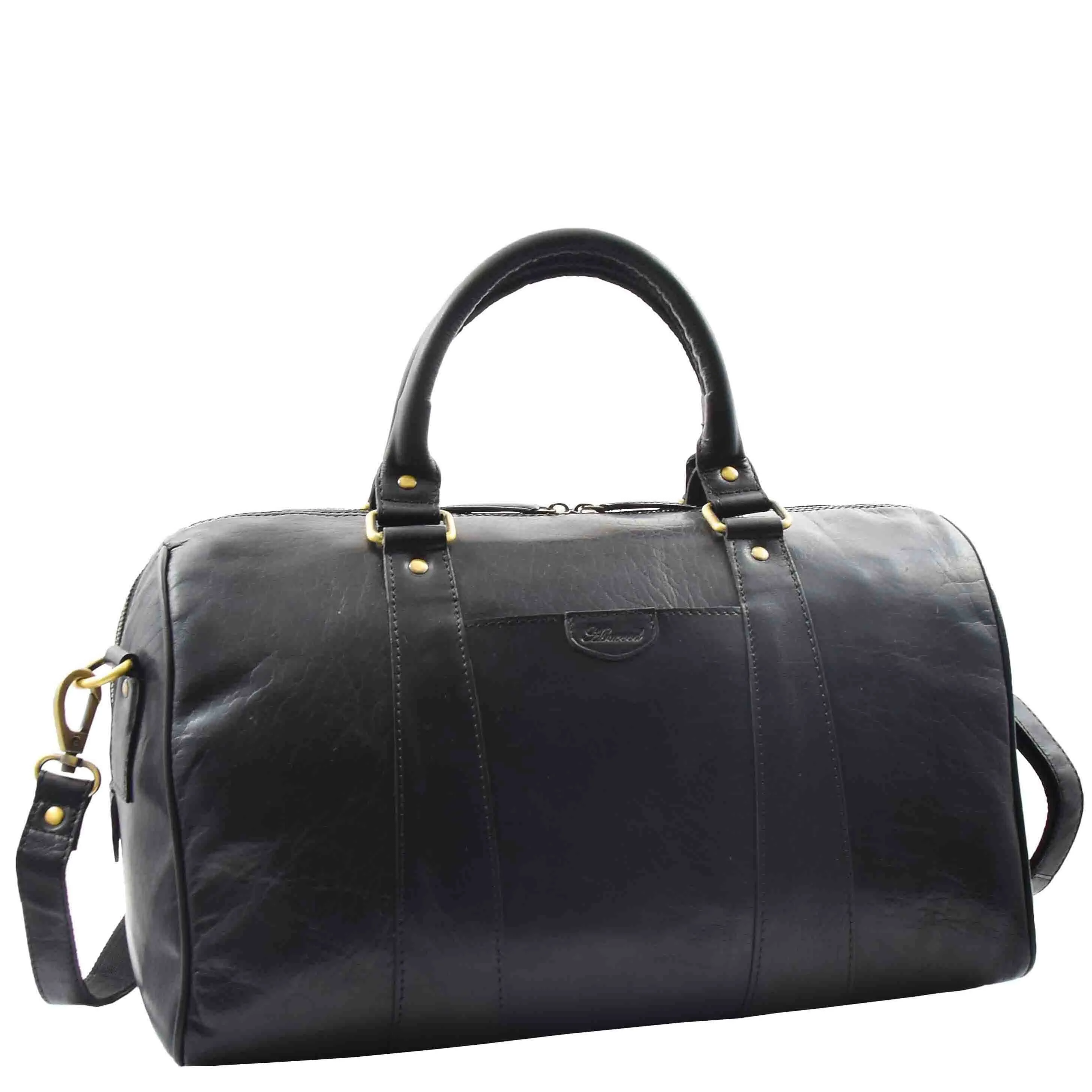DR556 Real Leather Two Tone Classic Weekend Bag Black
