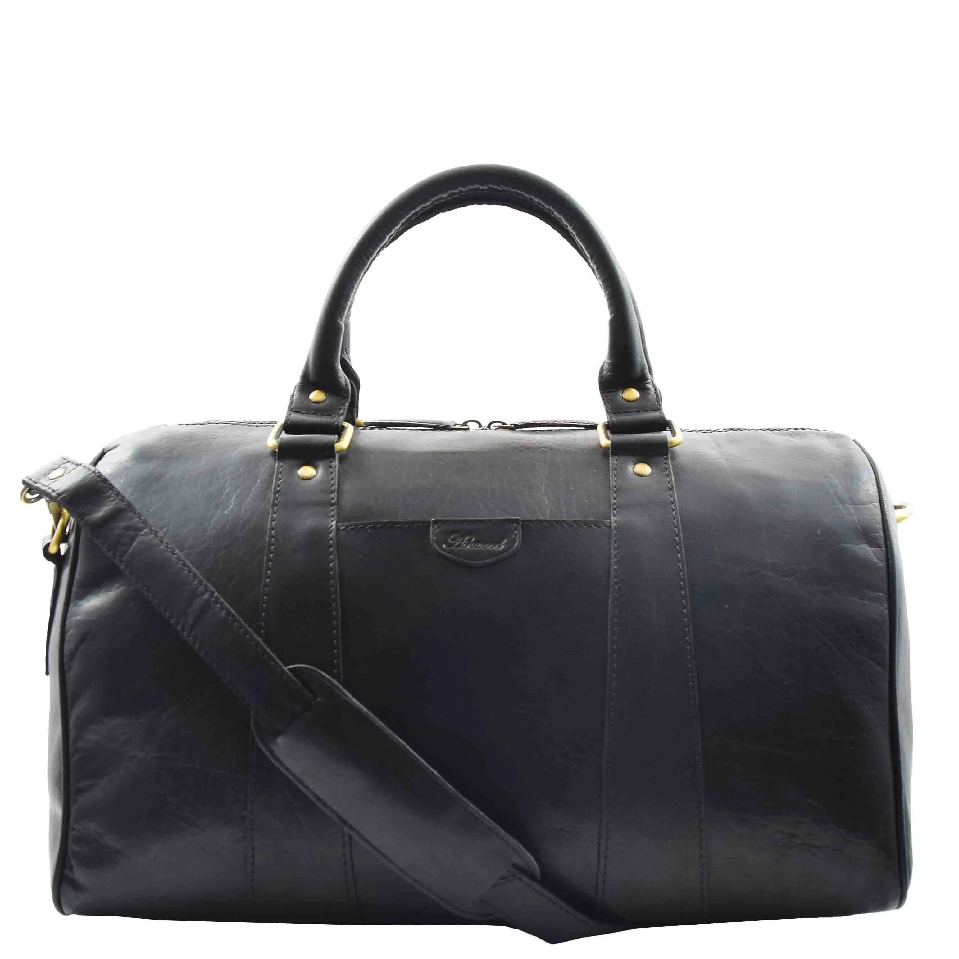 DR556 Real Leather Two Tone Classic Weekend Bag Black
