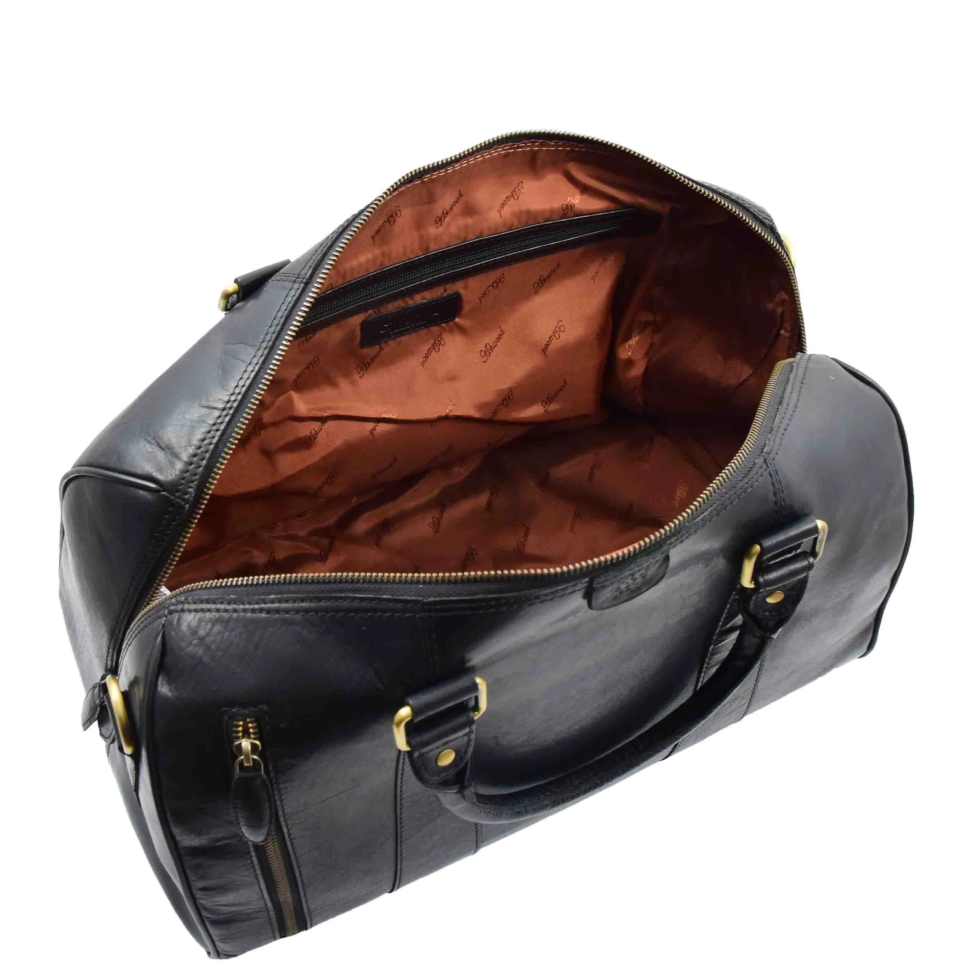 DR556 Real Leather Two Tone Classic Weekend Bag Black