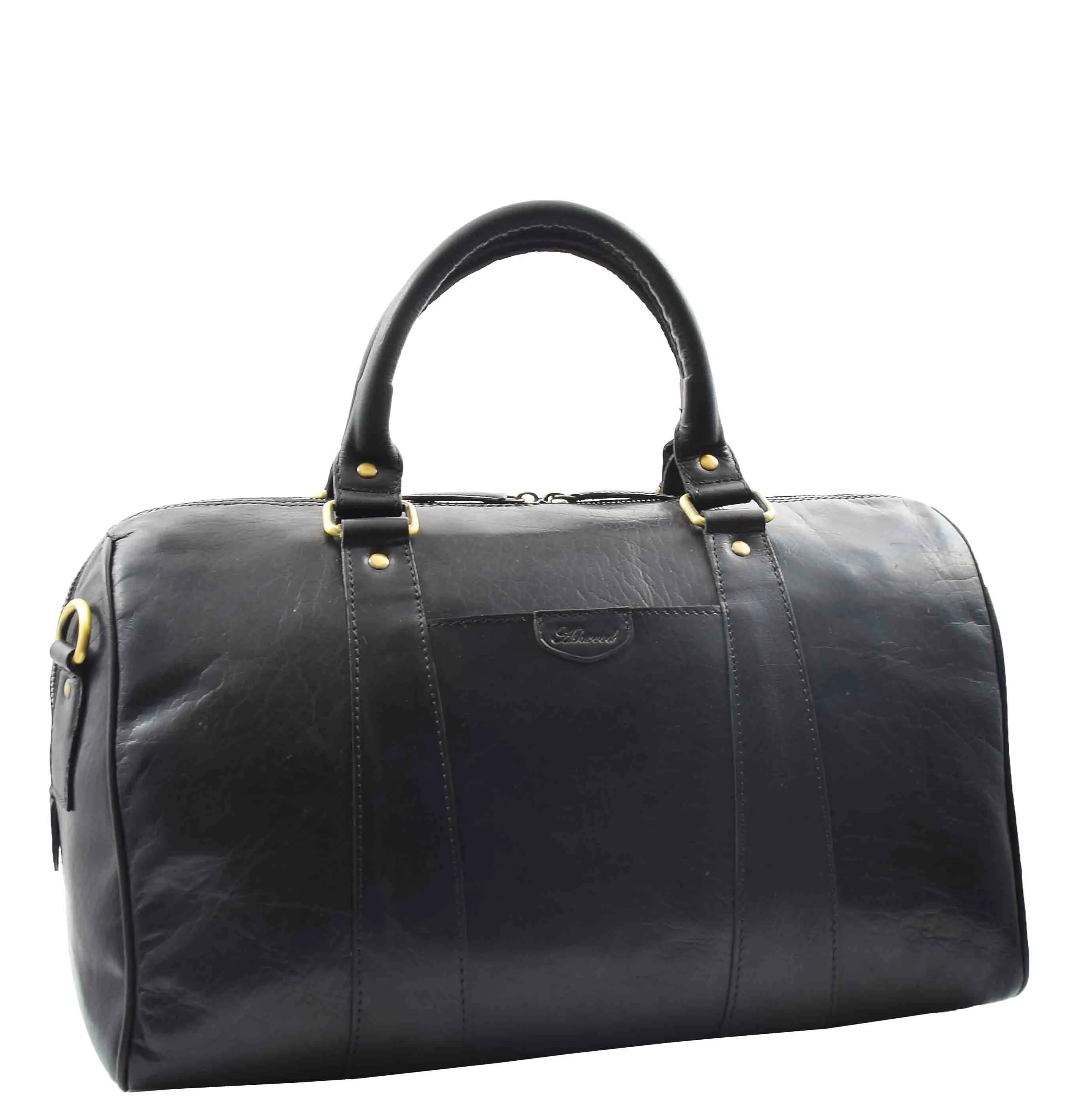 DR556 Real Leather Two Tone Classic Weekend Bag Black