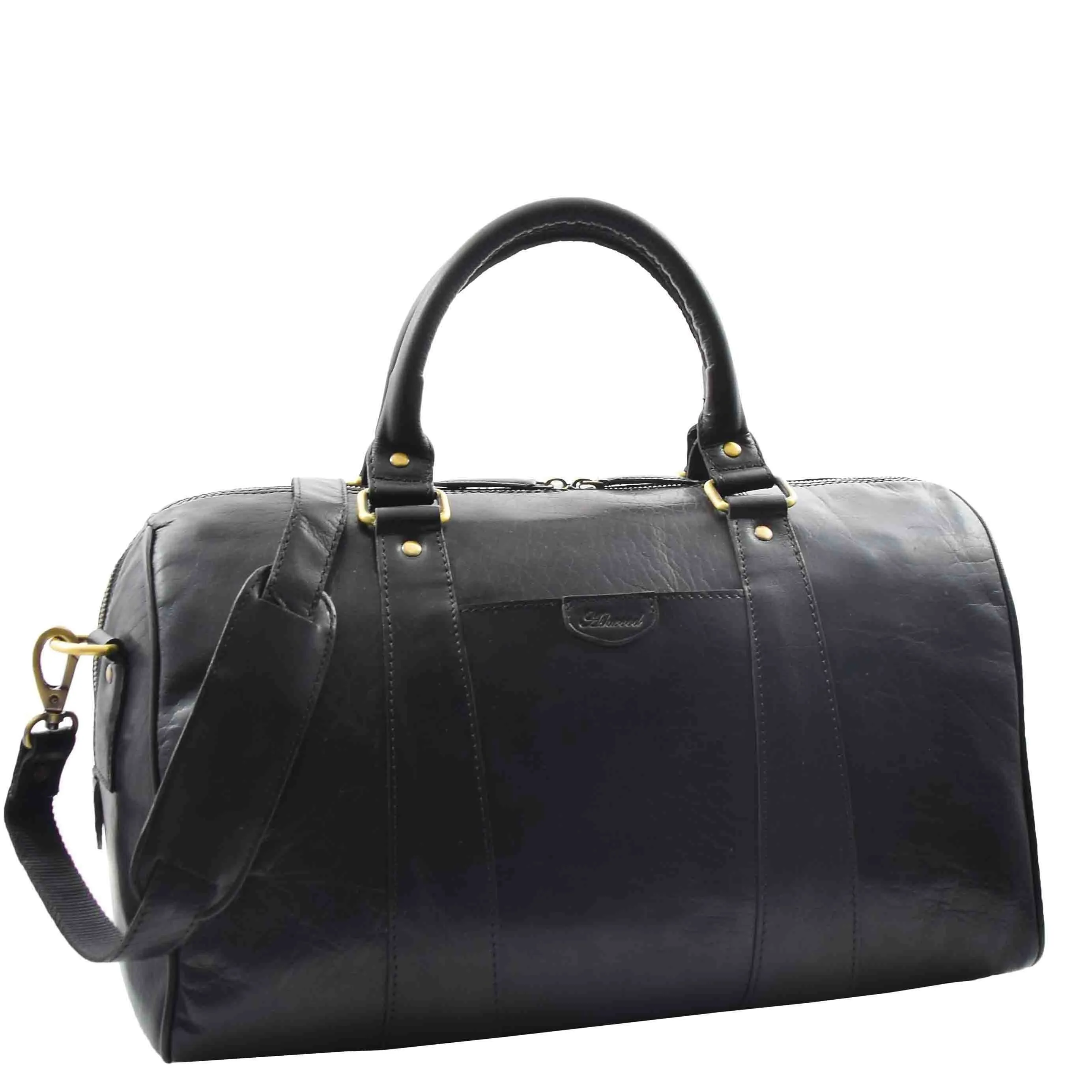 DR556 Real Leather Two Tone Classic Weekend Bag Black