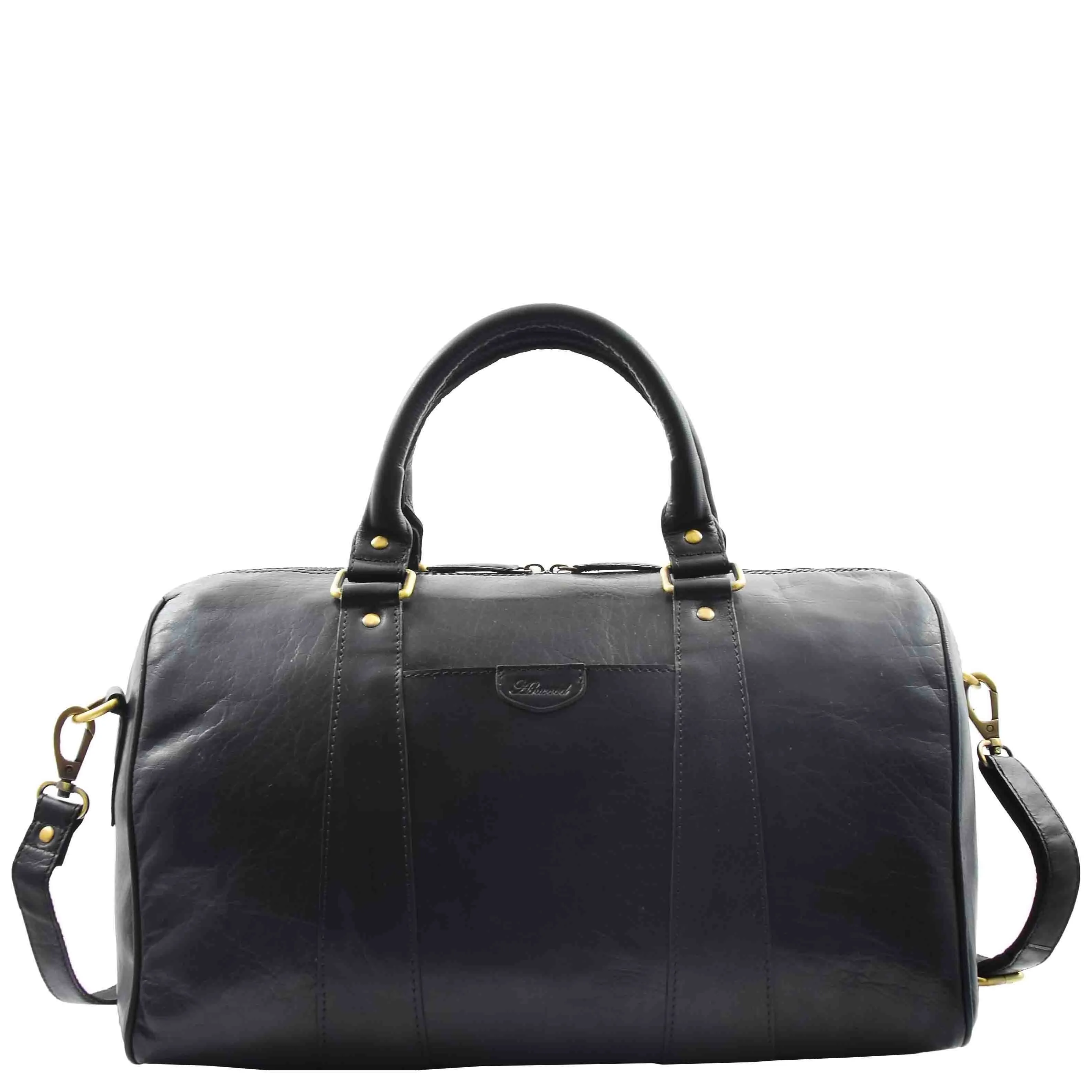 DR556 Real Leather Two Tone Classic Weekend Bag Black