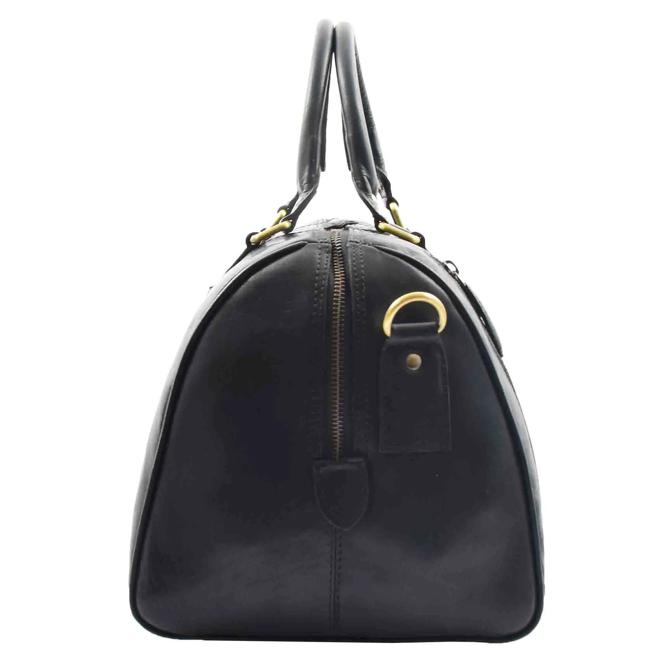 DR556 Real Leather Two Tone Classic Weekend Bag Black
