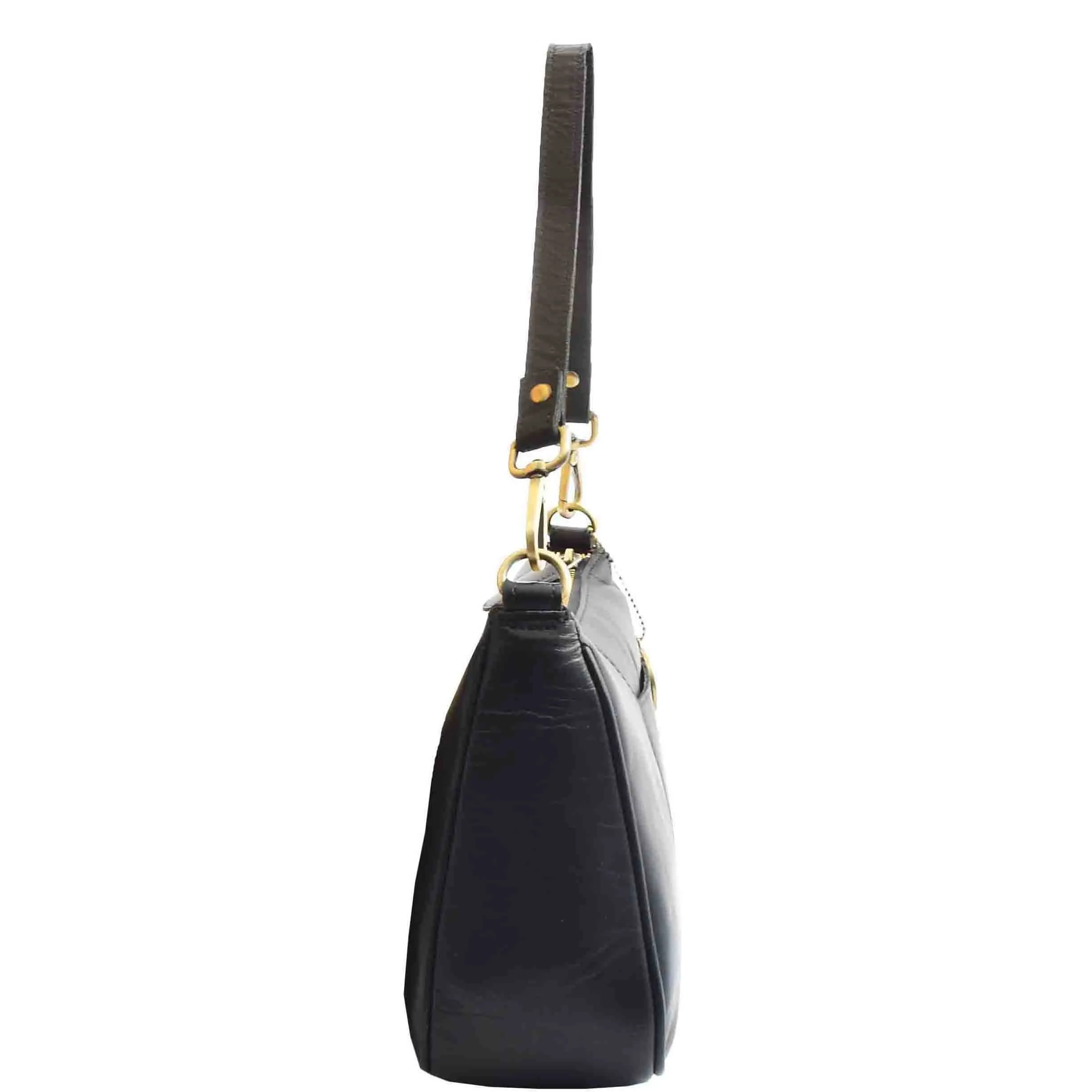 DR558 Women's Genuine Leather Shoulder Cross Body Bag Black
