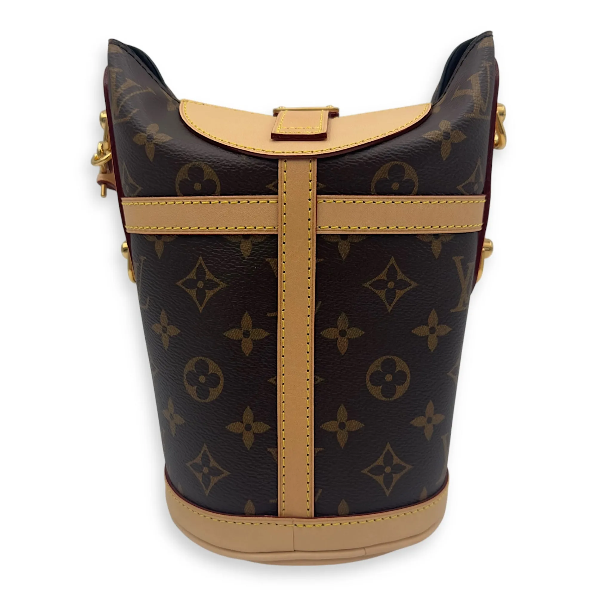 Duffle Brown Bucket Bag in Monogram Coated Canvas, Gold hardware