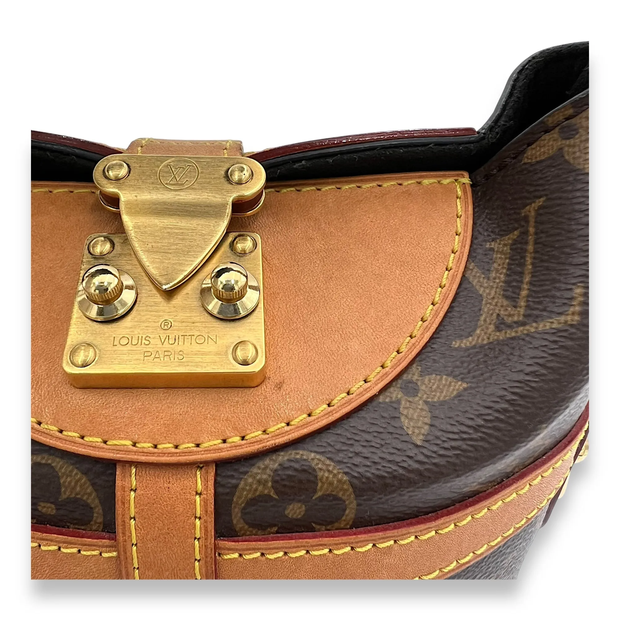 Duffle Brown Top Handle Bag in Monogram Coated Canvas, Gold hardware