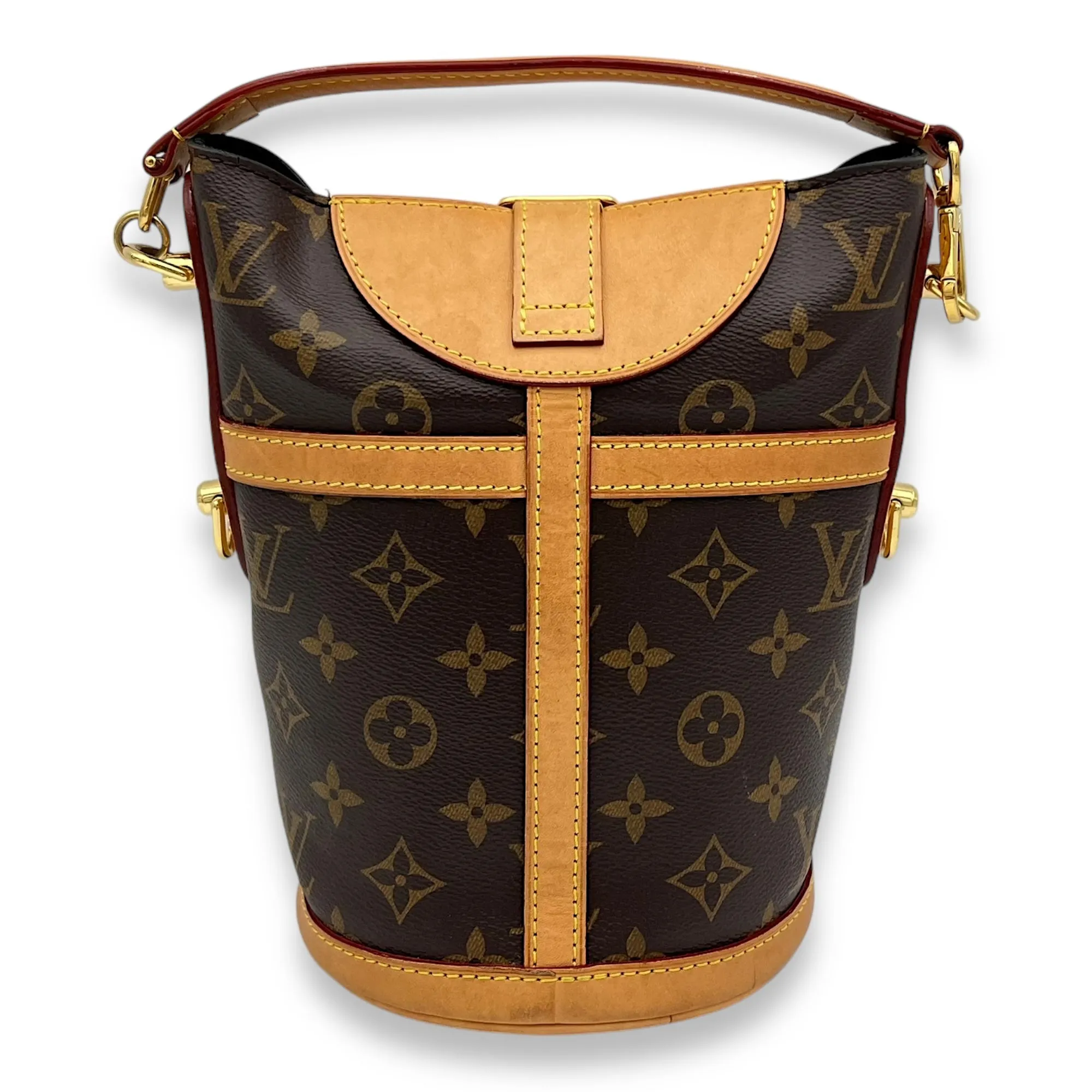 Duffle Brown Top Handle Bag in Monogram Coated Canvas, Gold hardware