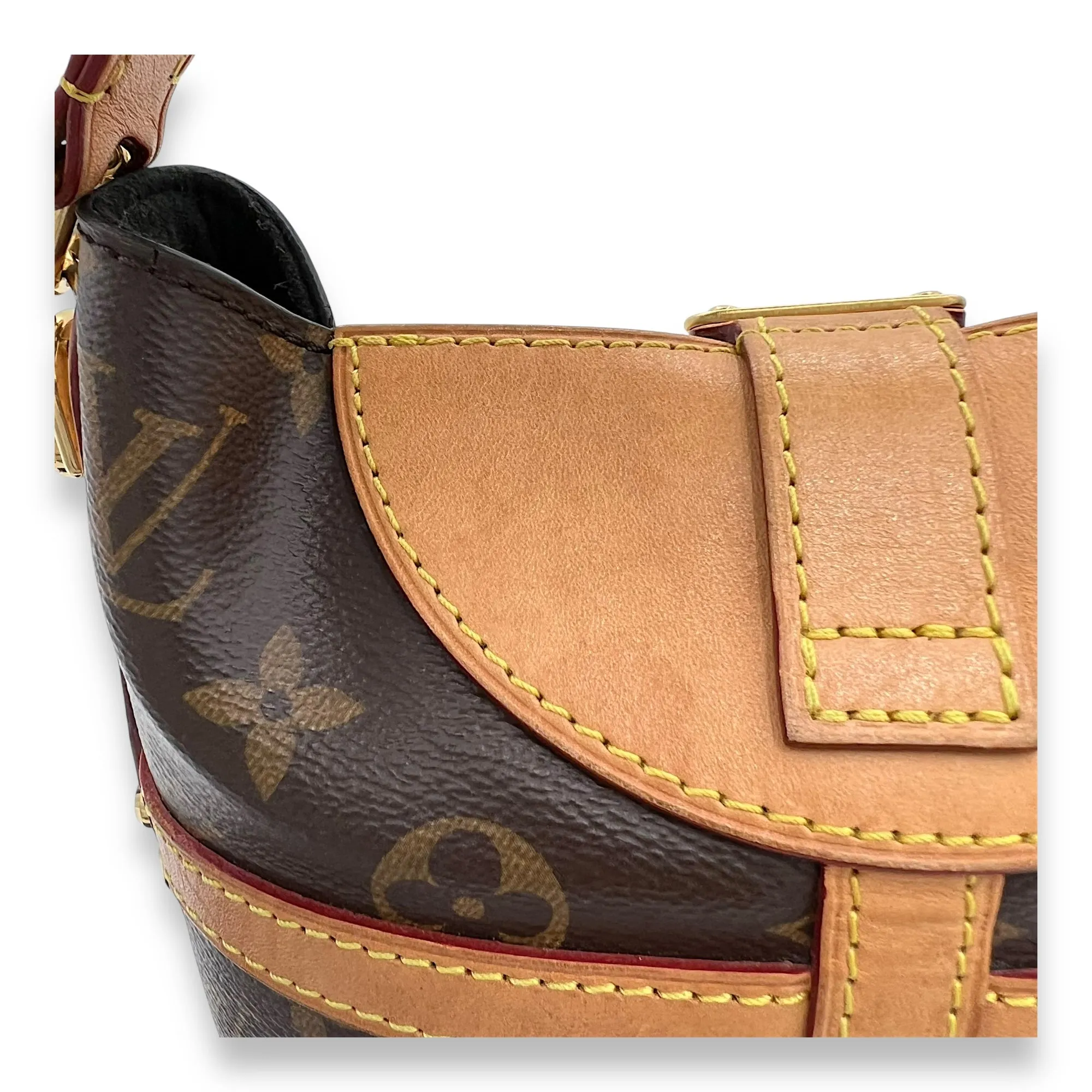 Duffle Brown Top Handle Bag in Monogram Coated Canvas, Gold hardware