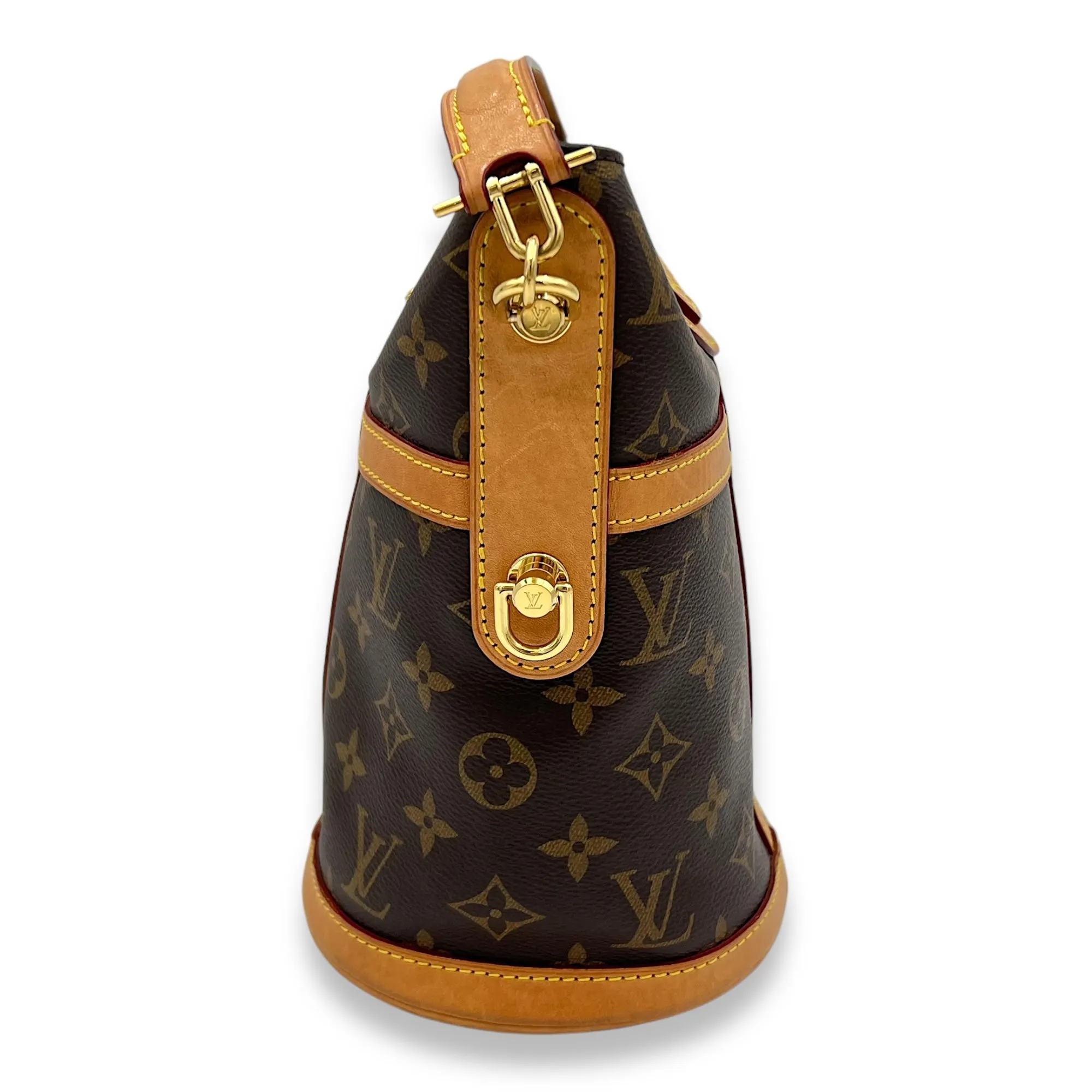 Duffle Brown Top Handle Bag in Monogram Coated Canvas, Gold hardware