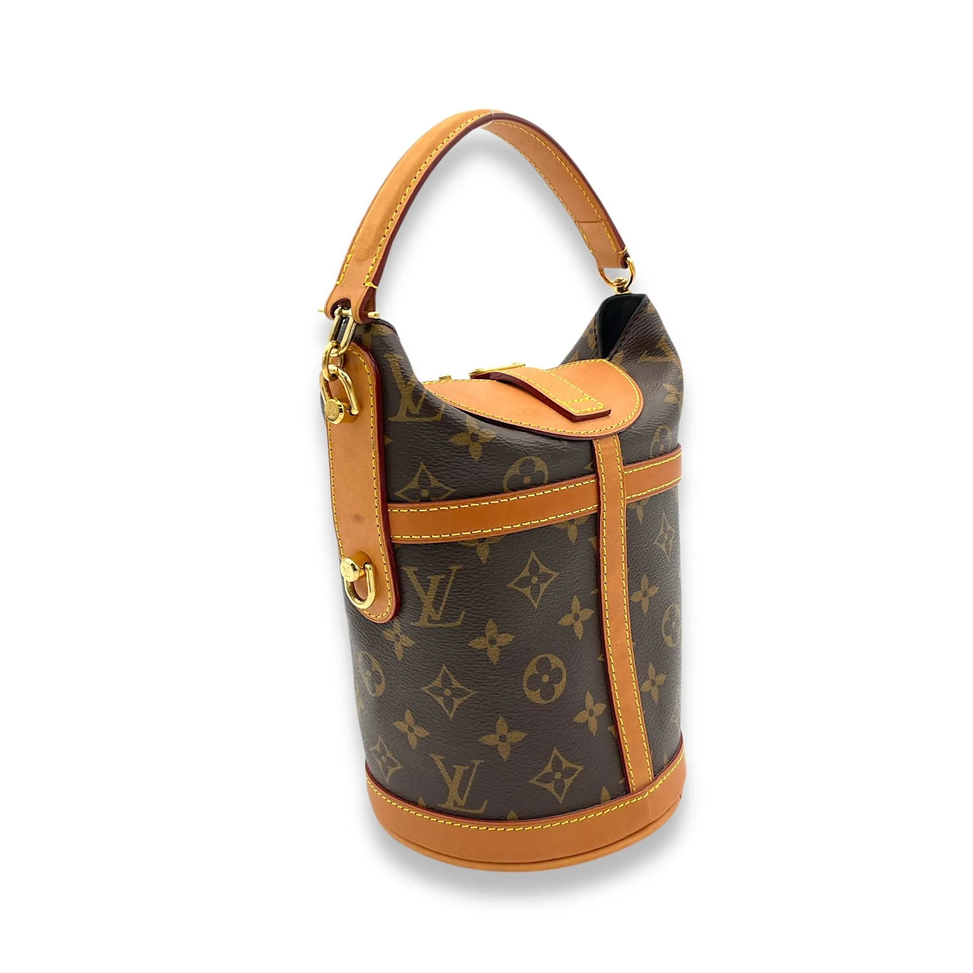 Duffle Top Handle Bag Brown in Monogram Coated Canvas, Gold hardware