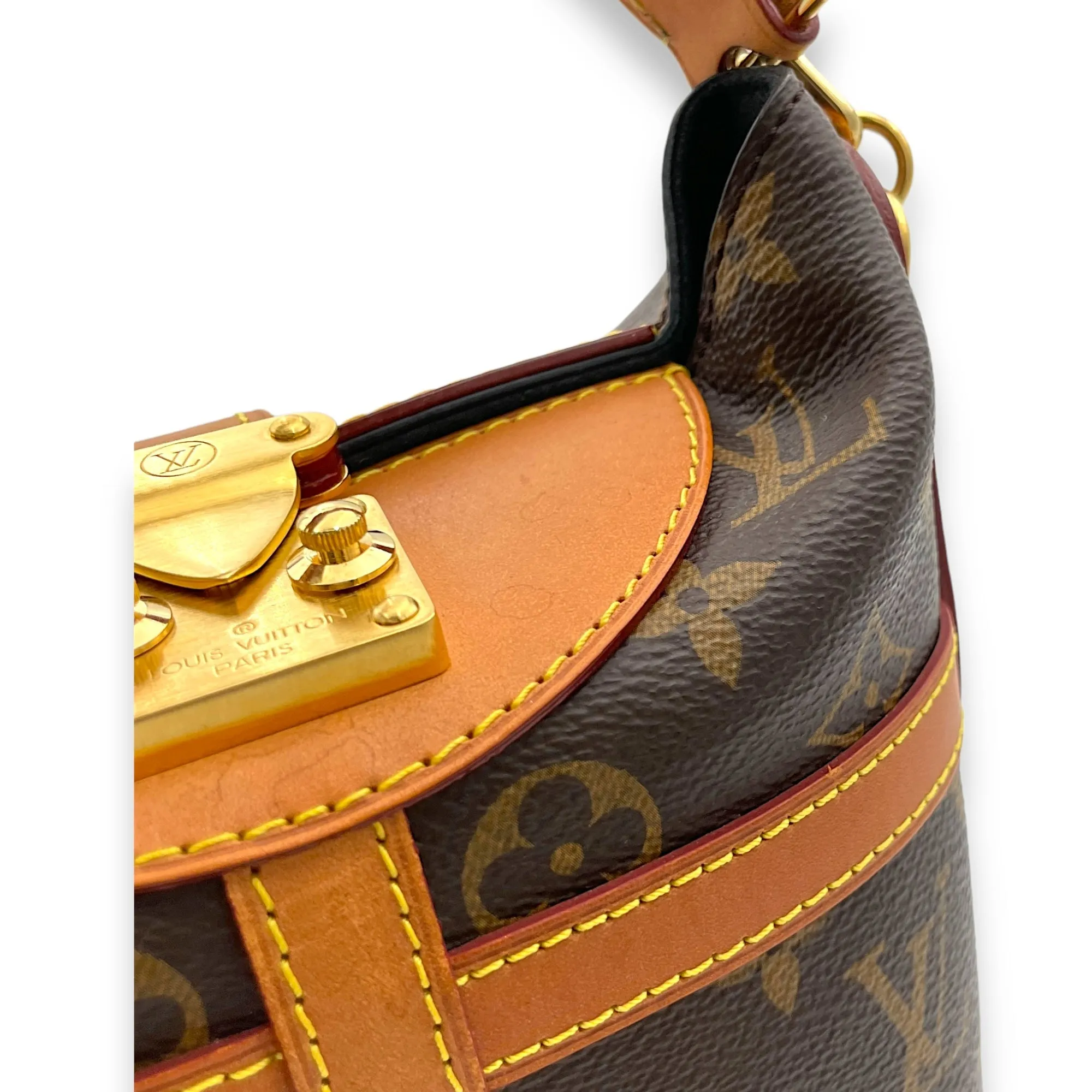 Duffle Top Handle Bag Brown in Monogram Coated Canvas, Gold hardware