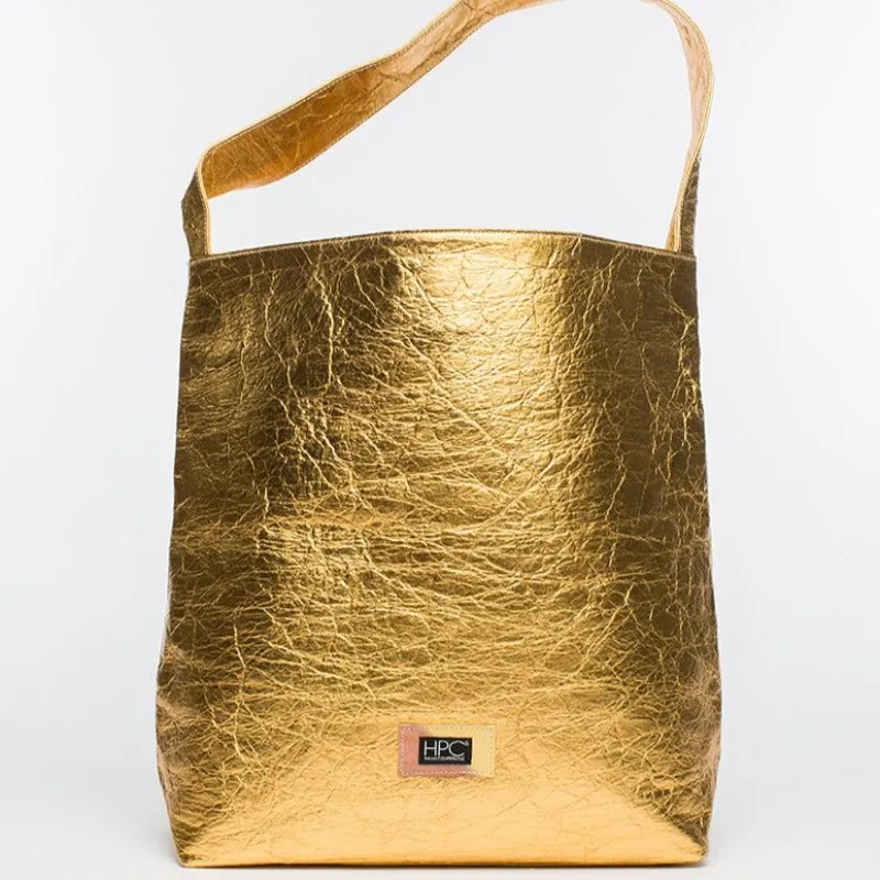 Earth Bag Hobo, Gold Pinatex (Upcycled Billboard Bags)