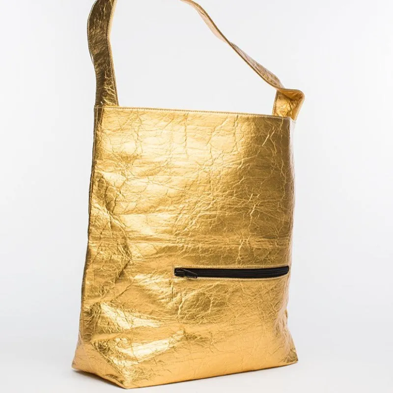 Earth Bag Hobo, Gold Pinatex (Upcycled Billboard Bags)
