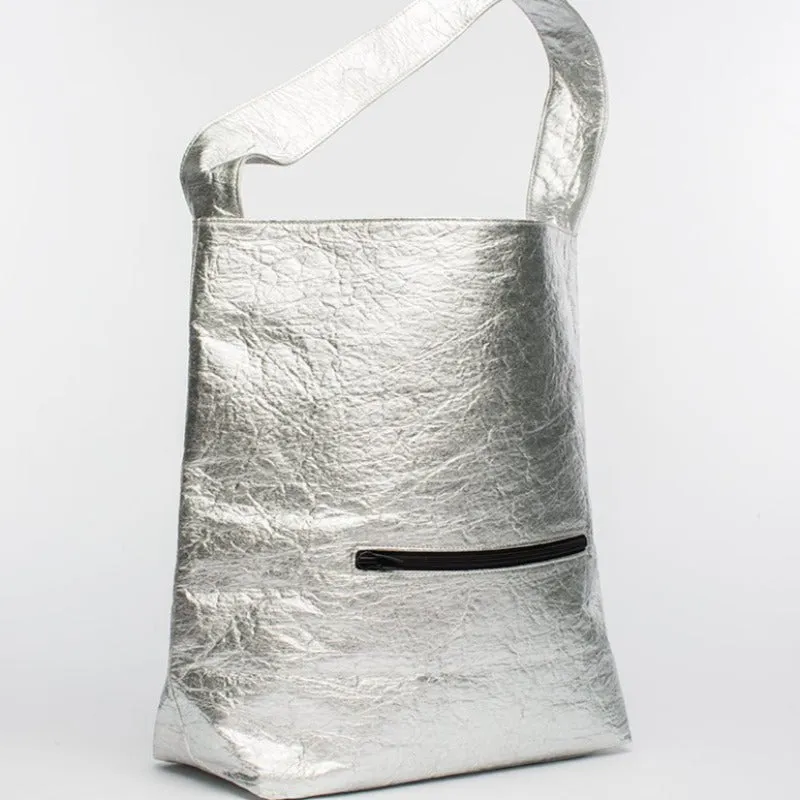 Earth Bag Hobo, Silver Pinatex (Upcycled Billboard Bags)