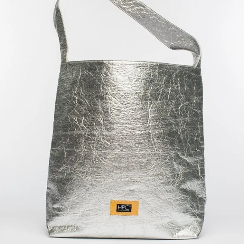 Earth Bag Hobo, Silver Pinatex (Upcycled Billboard Bags)