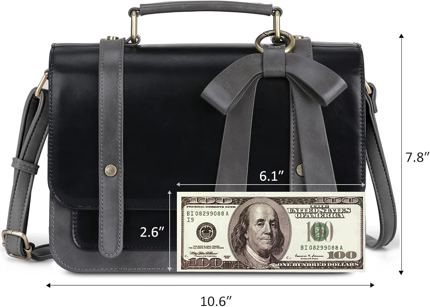 ECOSUSI Small Crossbody Bags Vintage Satchel Work Bag Vegan Leather Shoulder Bag with Detachable Bow