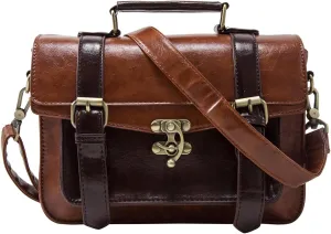 ECOSUSI Women PU Leather Satchel Purse Vintage Small College Crossbody Messenger Bag Work Cross-body Bag